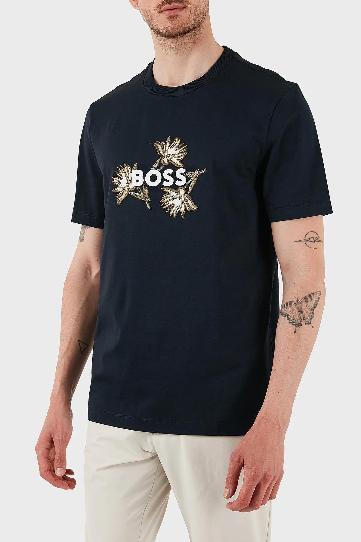Boss Pamuklu İşleme Detaylı Regular Fit Bisiklet Yaka Erkek T Shirt 50536796 404 LACİVERT - 5