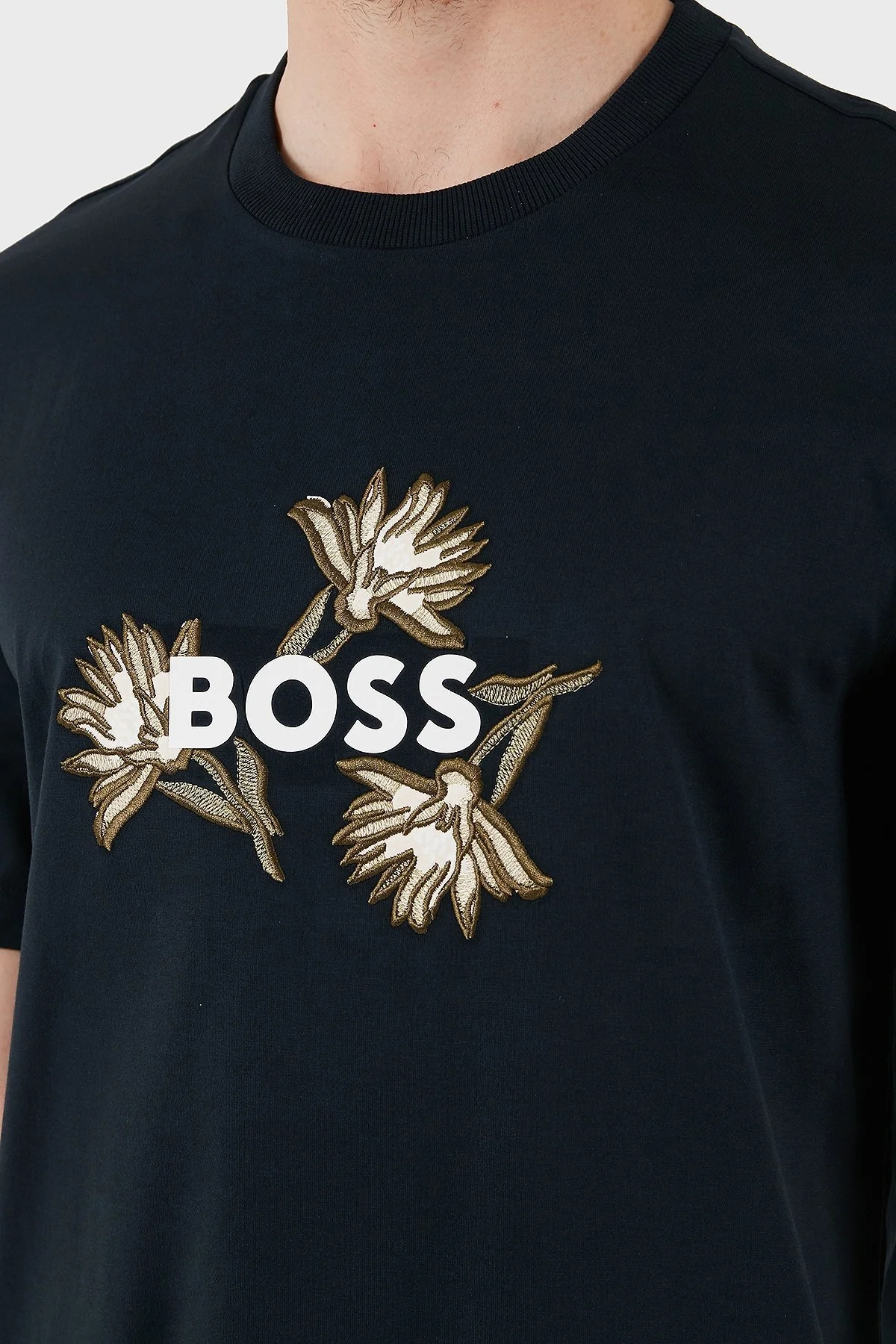 Boss Pamuklu İşleme Detaylı Regular Fit Bisiklet Yaka Erkek T Shirt 50536796 404 LACİVERT - 6