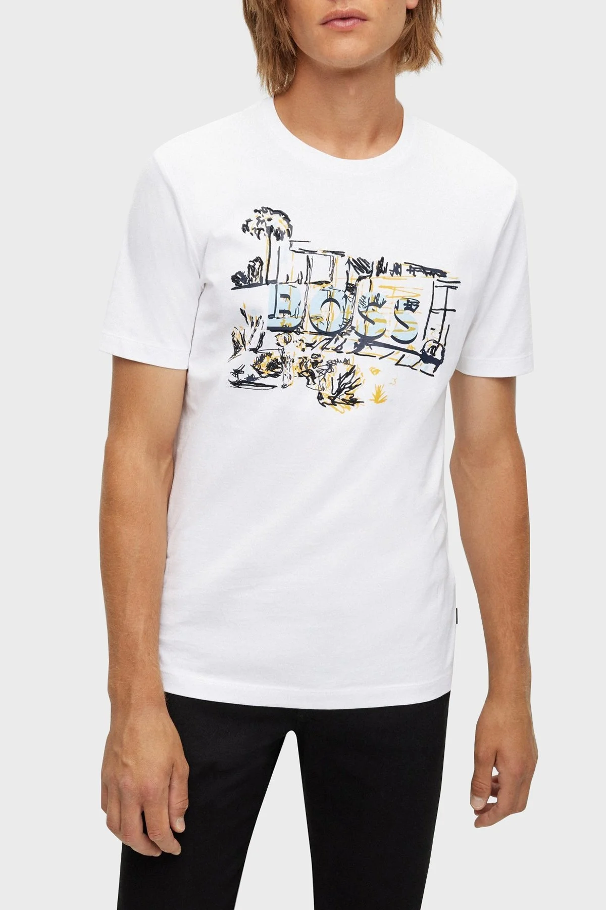 Boss Pamuklu Jarse Regular Fit Bisiklet Yaka Erkek T Shirt 50478229 100 BEYAZ - 1