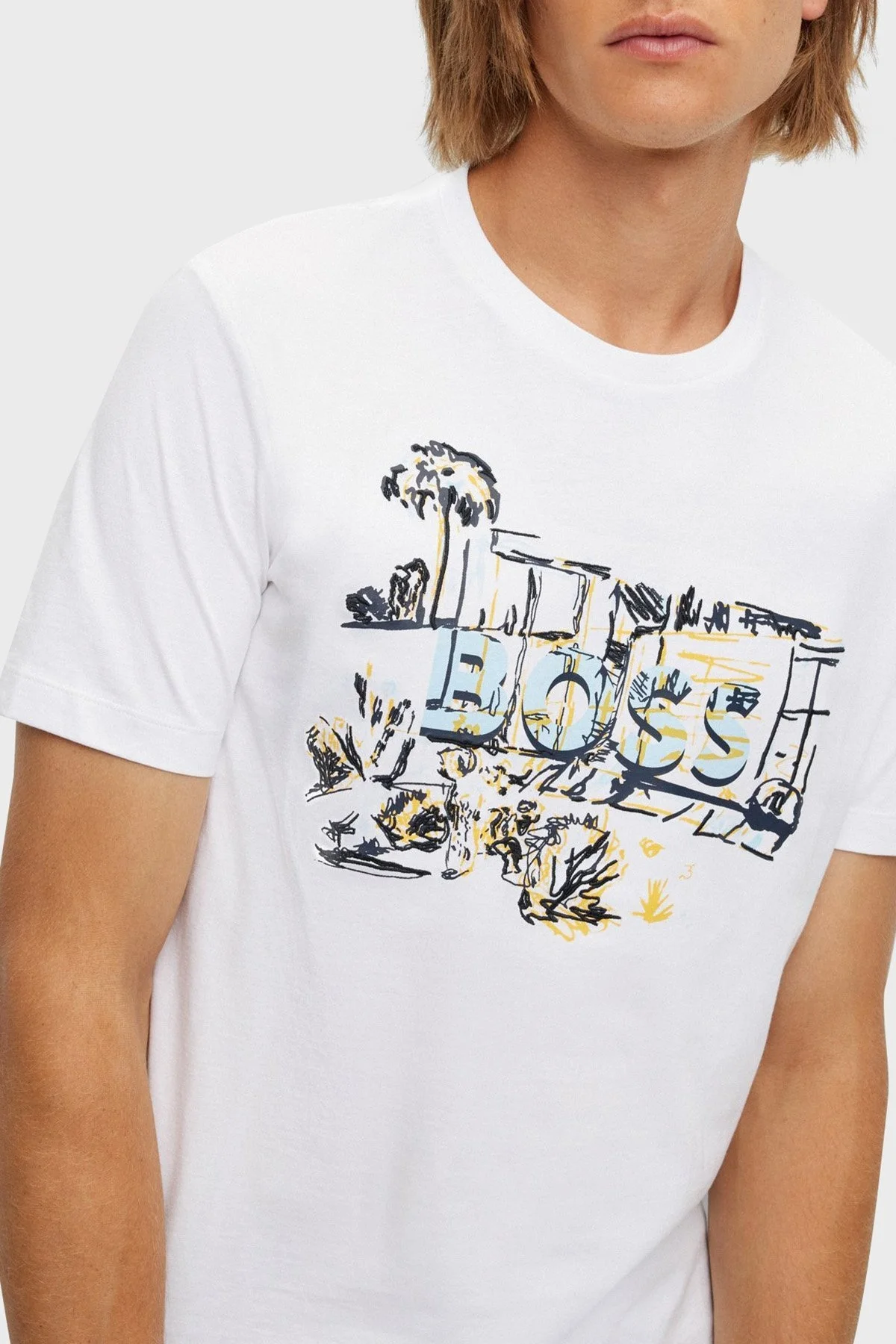 Boss Pamuklu Jarse Regular Fit Bisiklet Yaka Erkek T Shirt 50478229 100 BEYAZ - 3