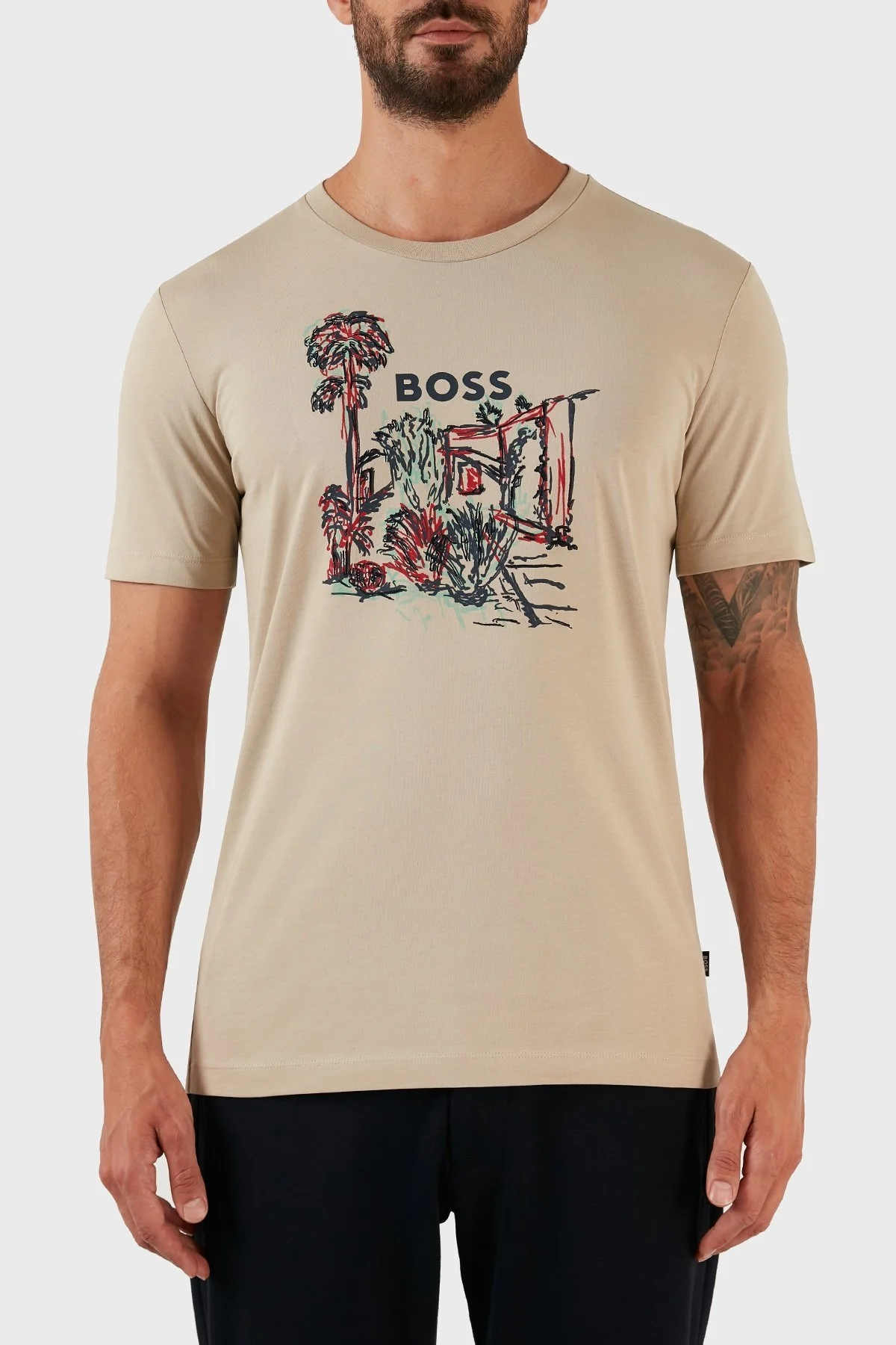 Boss Pamuklu Jarse Regular Fit Bisiklet Yaka Erkek T Shirt 50478229 275 BEJ - 1