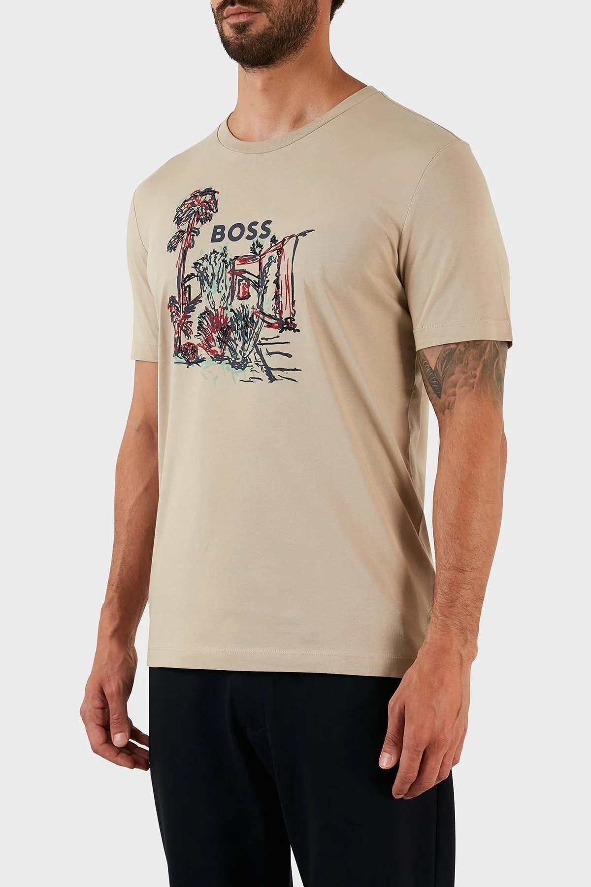 Boss Pamuklu Jarse Regular Fit Bisiklet Yaka Erkek T Shirt 50478229 275 BEJ - 3