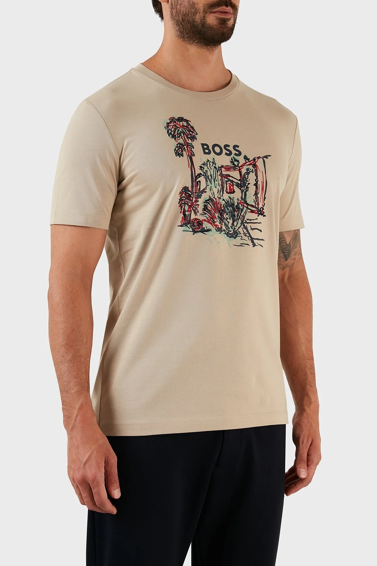 Boss Pamuklu Jarse Regular Fit Bisiklet Yaka Erkek T Shirt 50478229 275 BEJ - 4