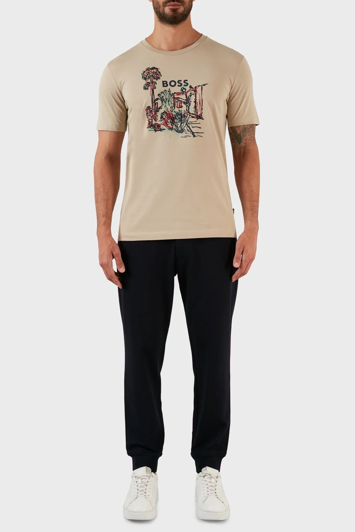 Boss Pamuklu Jarse Regular Fit Bisiklet Yaka Erkek T Shirt 50478229 275 BEJ - 5