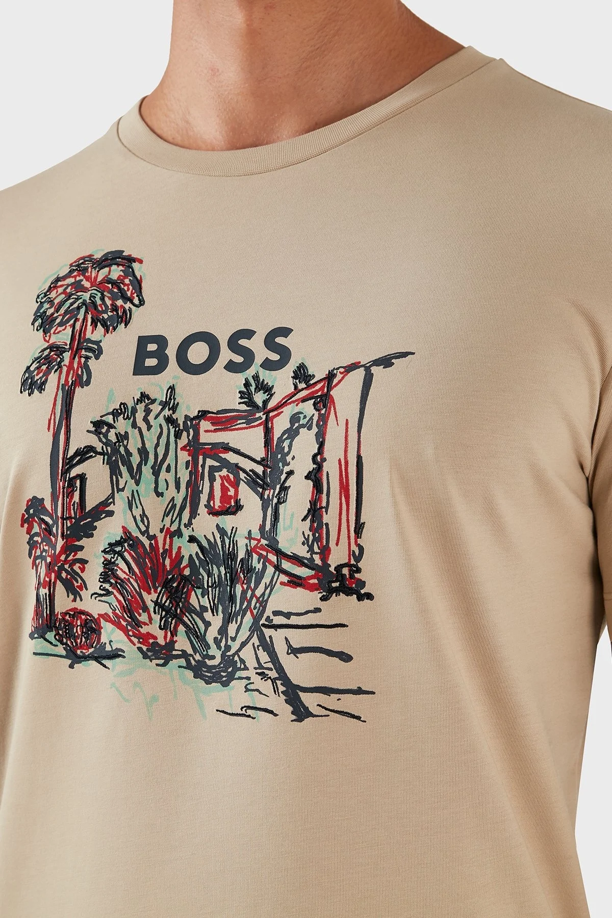 Boss Pamuklu Jarse Regular Fit Bisiklet Yaka Erkek T Shirt 50478229 275 BEJ - 6