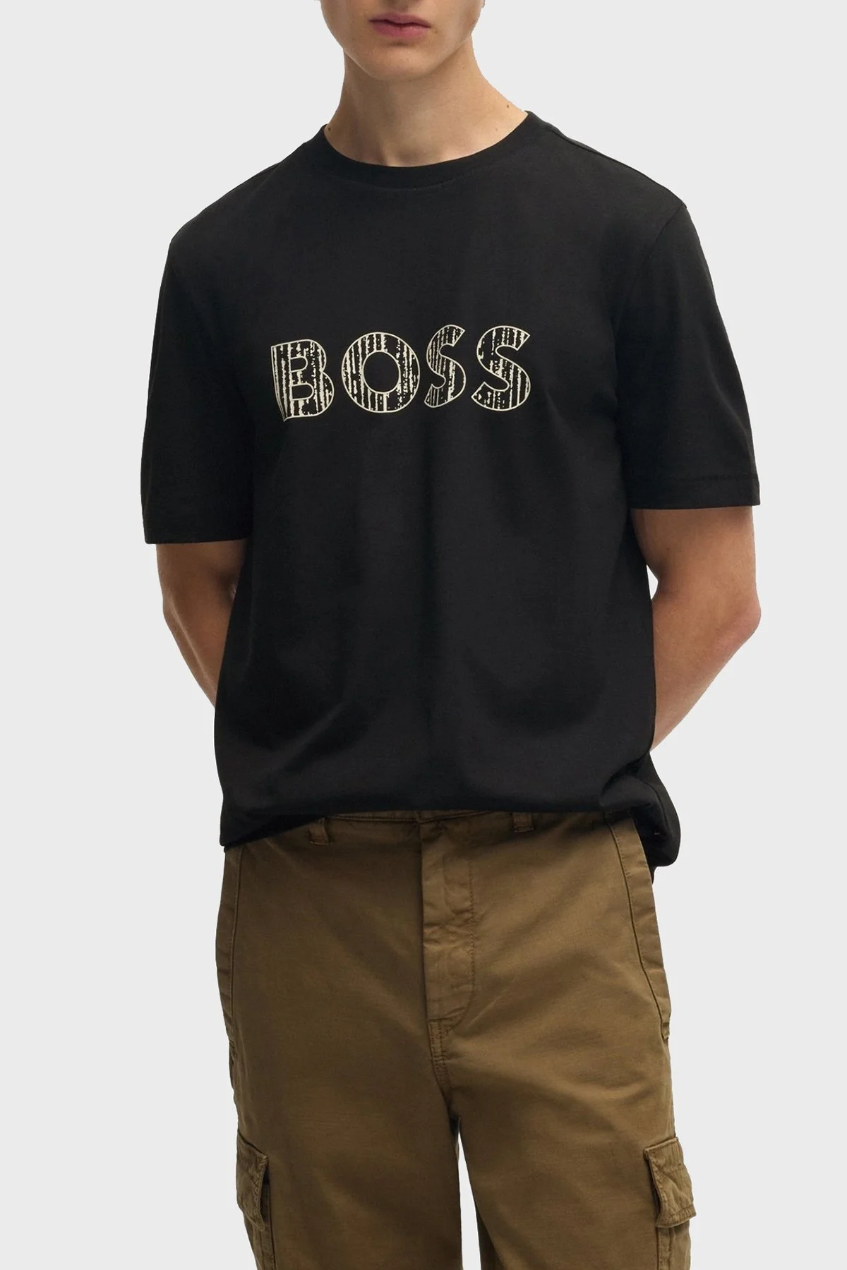 Boss Pamuklu Jarse Regular Fit Logo Baskı Erkek T Shirt 50534923 001 SİYAH - 1
