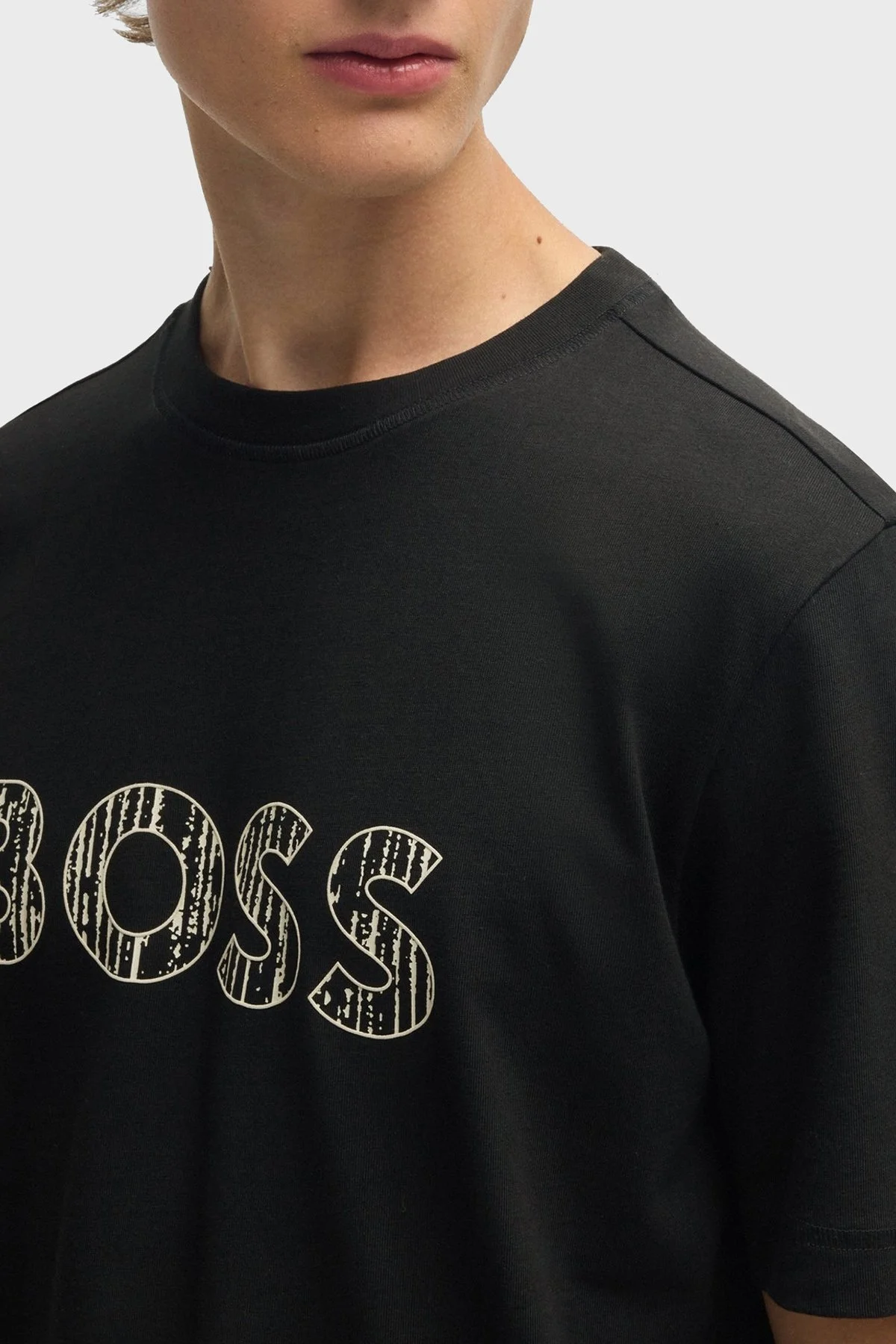 Boss Pamuklu Jarse Regular Fit Logo Baskı Erkek T Shirt 50534923 001 SİYAH - 4