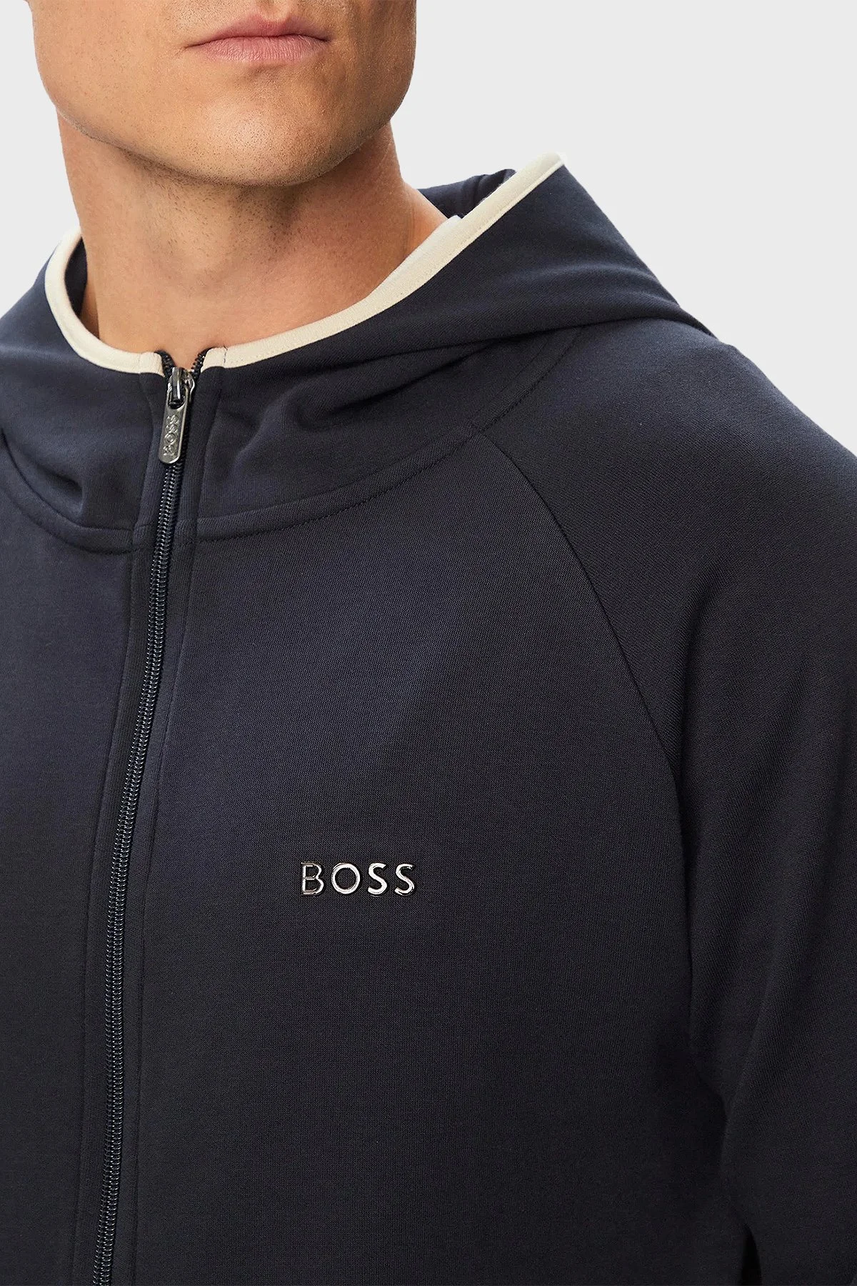 Boss Pamuklu Kapüşonlu Yaka Fermuarlı Erkek Sweat 50566916 403 Lacivert - 4