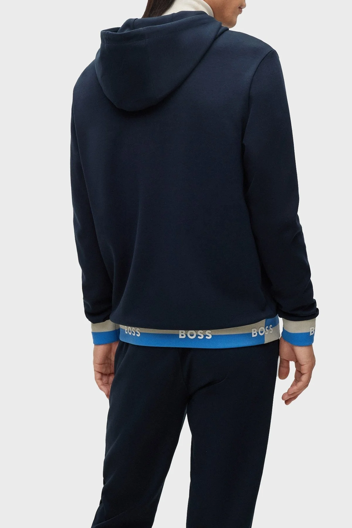 Boss Pamuklu Logo Manşetli Fermuarlı Kapüşonlu Erkek Sweat 50481761 404 LACİVERT - 3