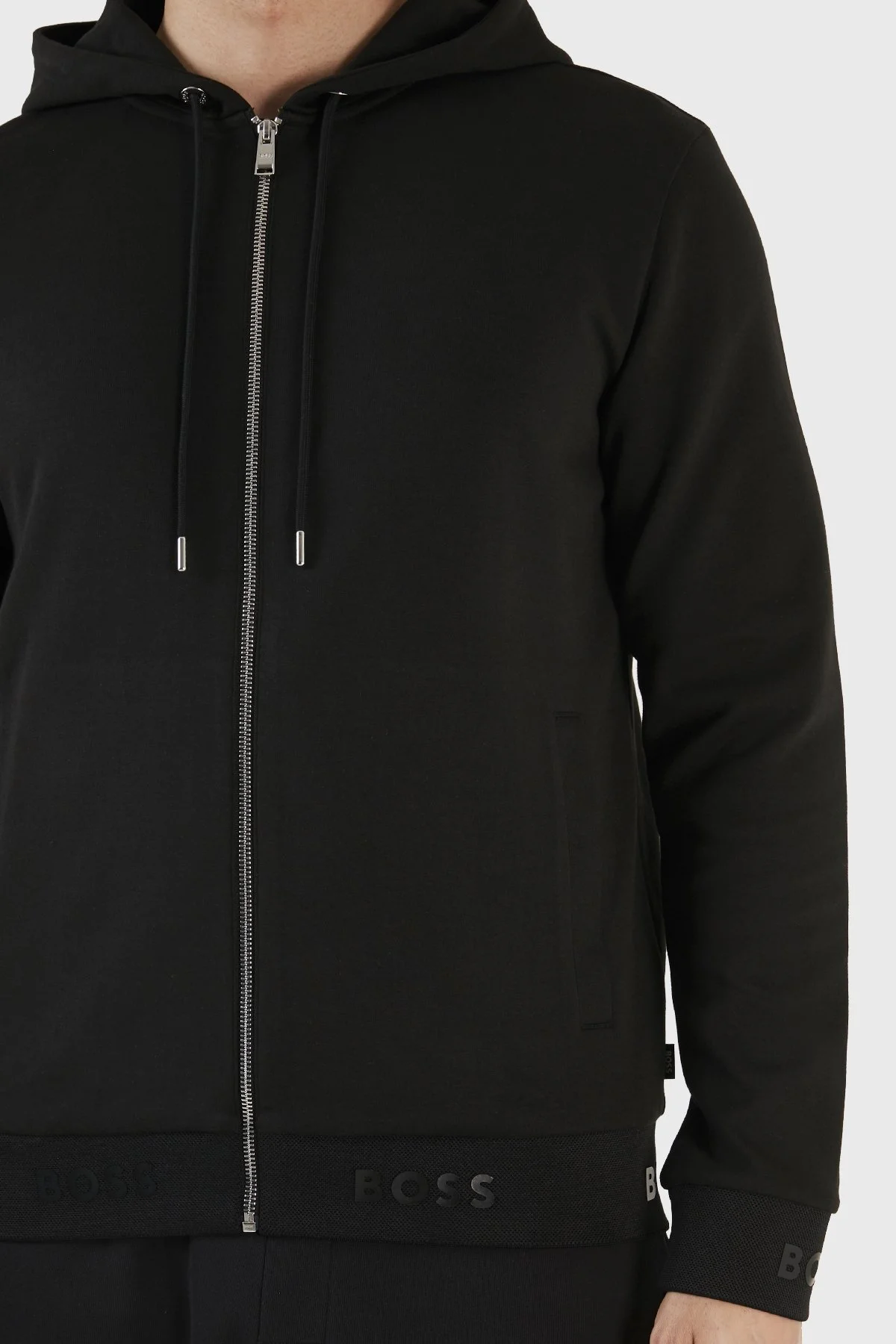 Boss Pamuklu Logo Manşetli Regular Fit Fermuarlı Kapüşonlu Erkek Sweat 50481761 001 SİYAH - 5