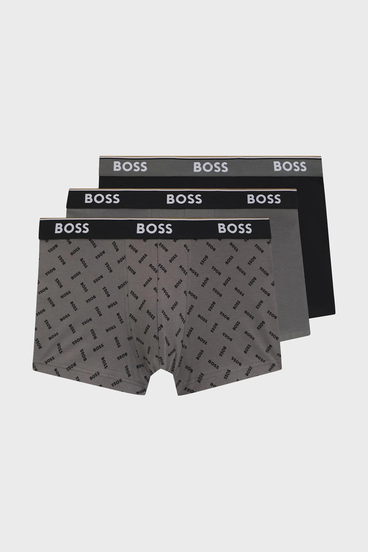 Boss Pamuklu Logolu 3 Pack Erkek Boxer 50554443 060 GRİ-SİYAH-GRİ - 1