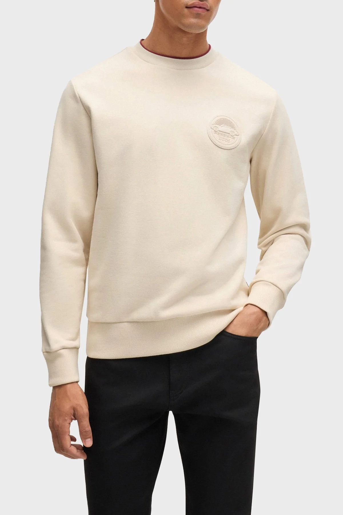 Boss Pamuklu Logolu Regular Fit Bisiklet Yaka Erkek Sweat 50518625 131 EKRU - 1