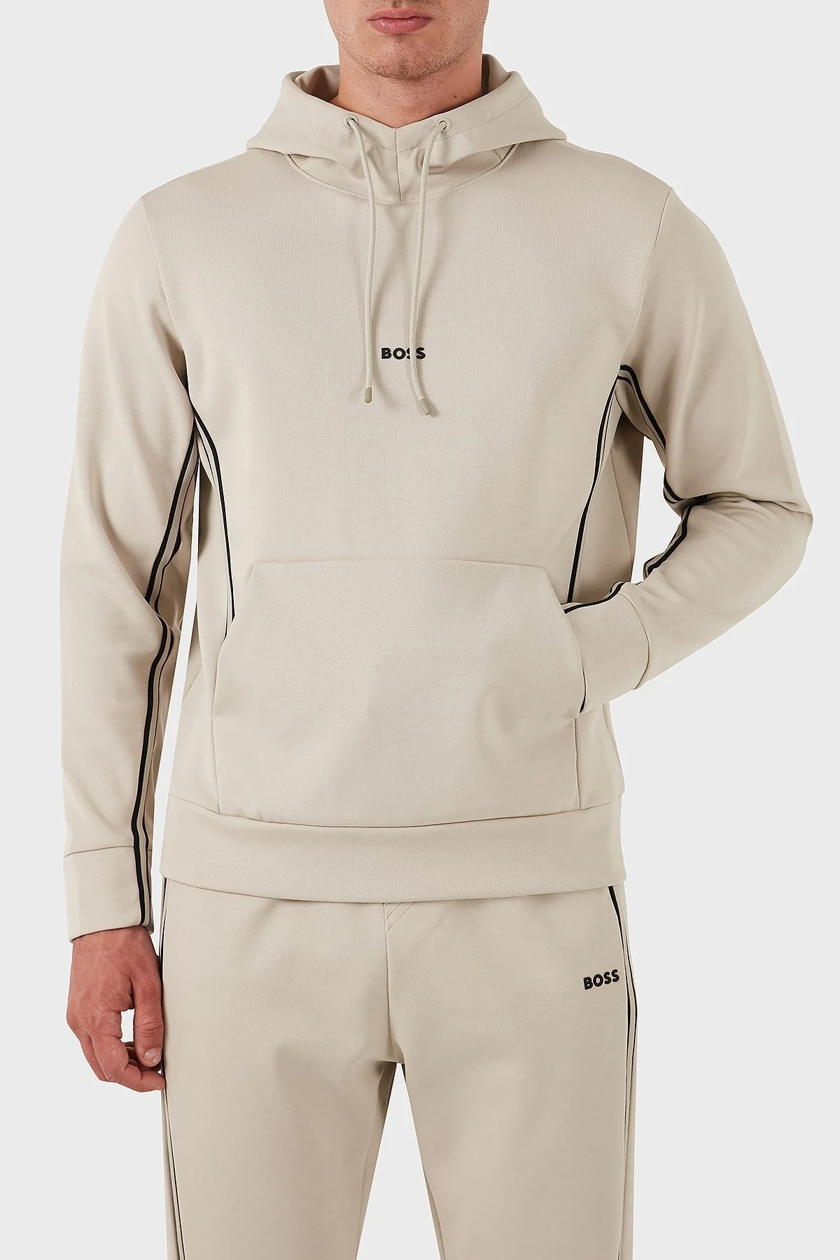 Boss Pamuklu Logolu Regular Fit Kapüşonlu Erkek Sweat 50523905 271 BEJ - 1