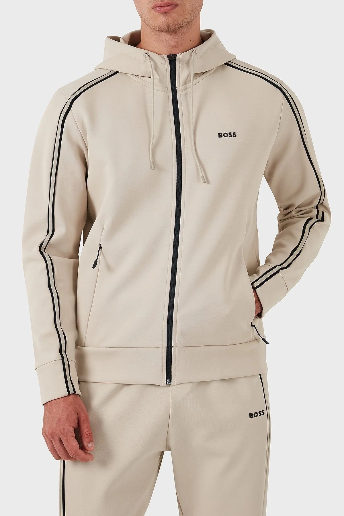 Boss Pamuklu Logolu Regular Fit Kapüşonlu Erkek Sweat 50523912 271 BEJ - 11