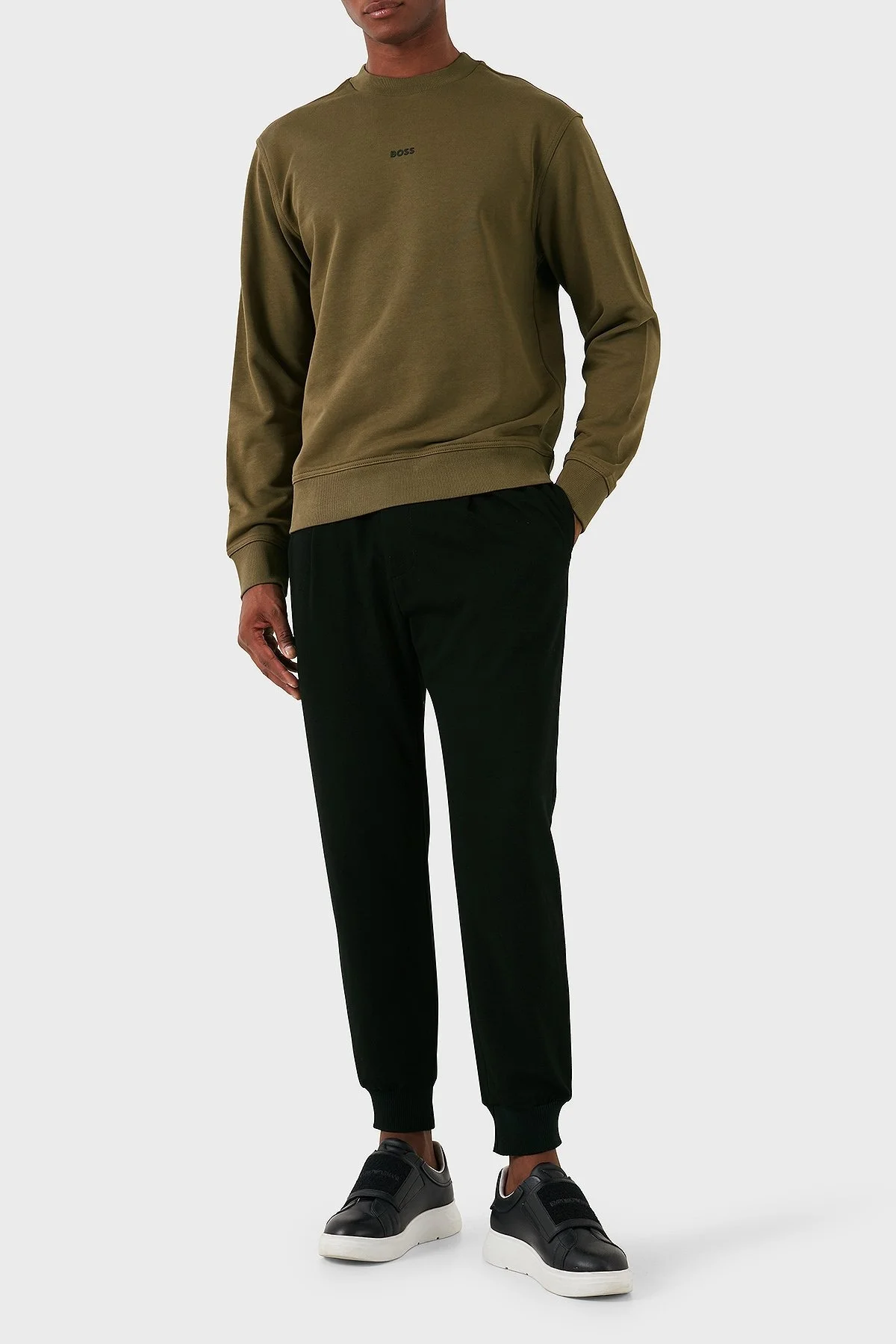 Boss Pamuklu Logolu Relaxed Fit Bisiklet Yaka Erkek Sweat 50514541 368 HAKİ - 2