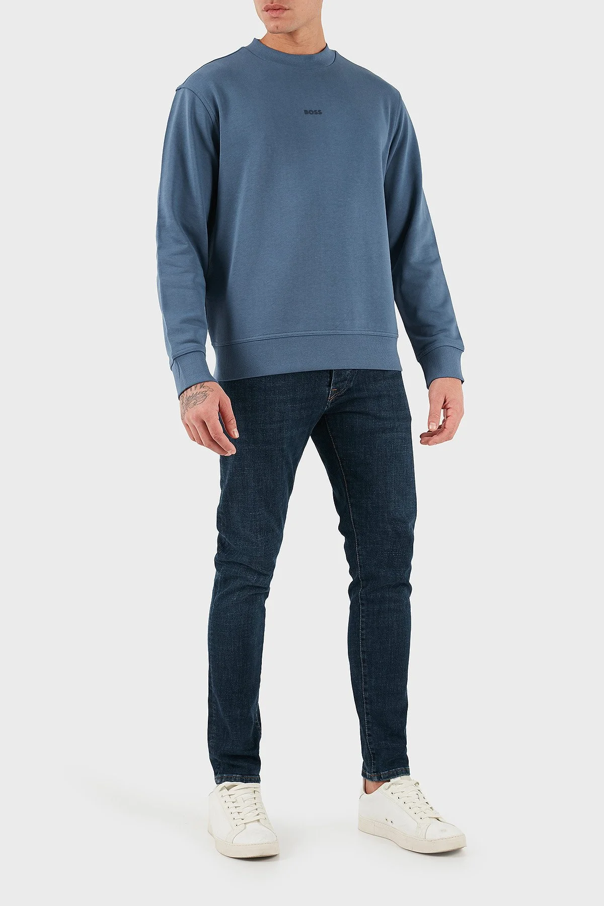 Boss Pamuklu Logolu Relaxed Fit Bisiklet Yaka Erkek Sweat 50514541 495 MAVİ - 2