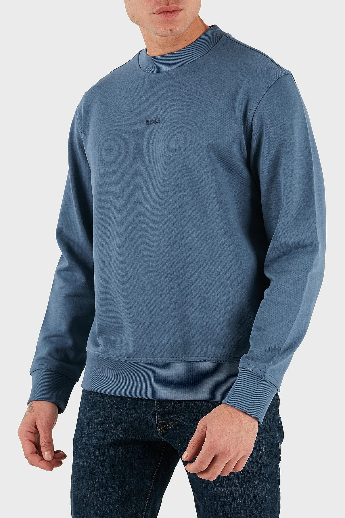 Boss Pamuklu Logolu Relaxed Fit Bisiklet Yaka Erkek Sweat 50514541 495 MAVİ - 5