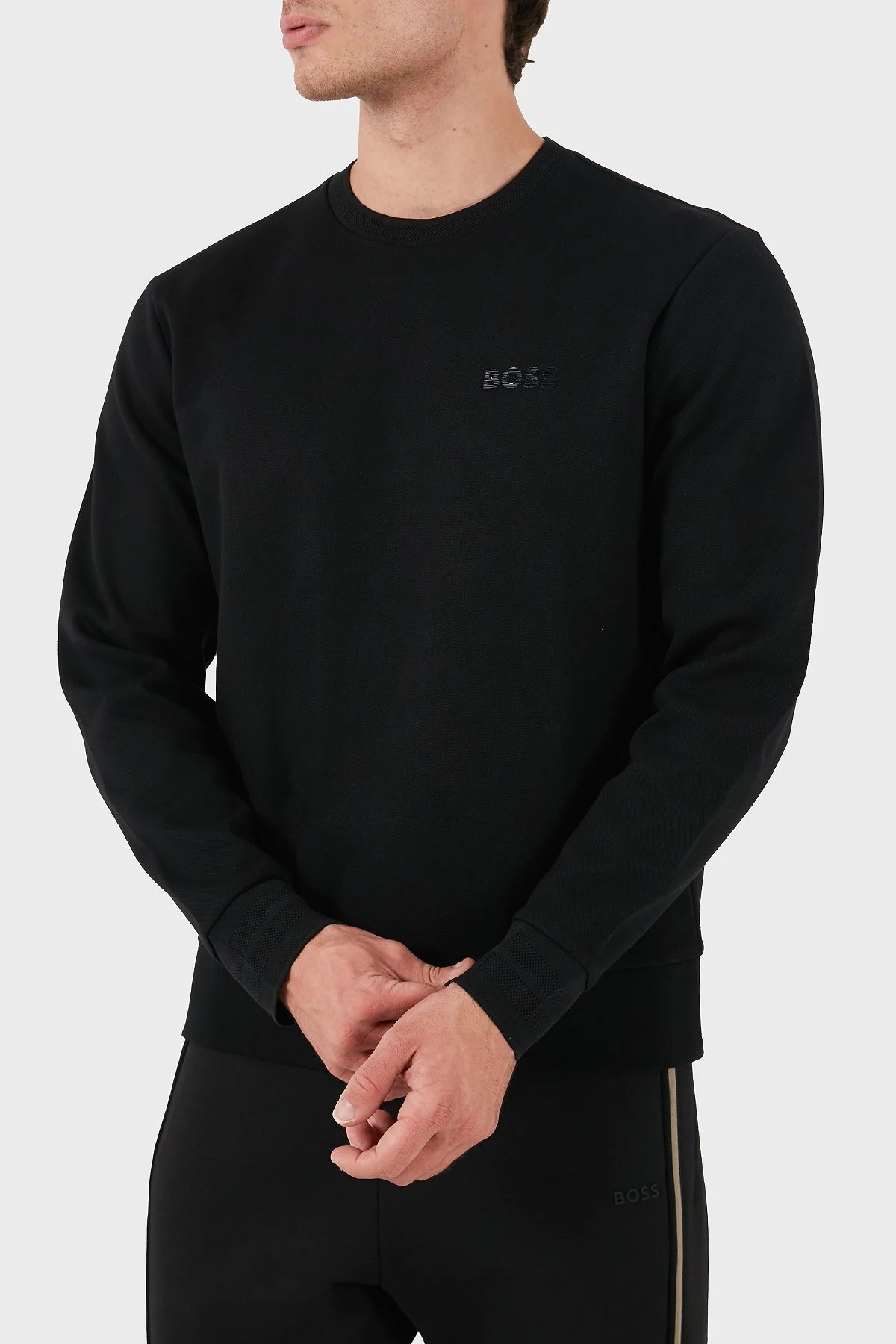 Boss Pamuklu Logolu Slim Fit Bisiklet Yaka Erkek Sweat 50528312 001 SİYAH - 1