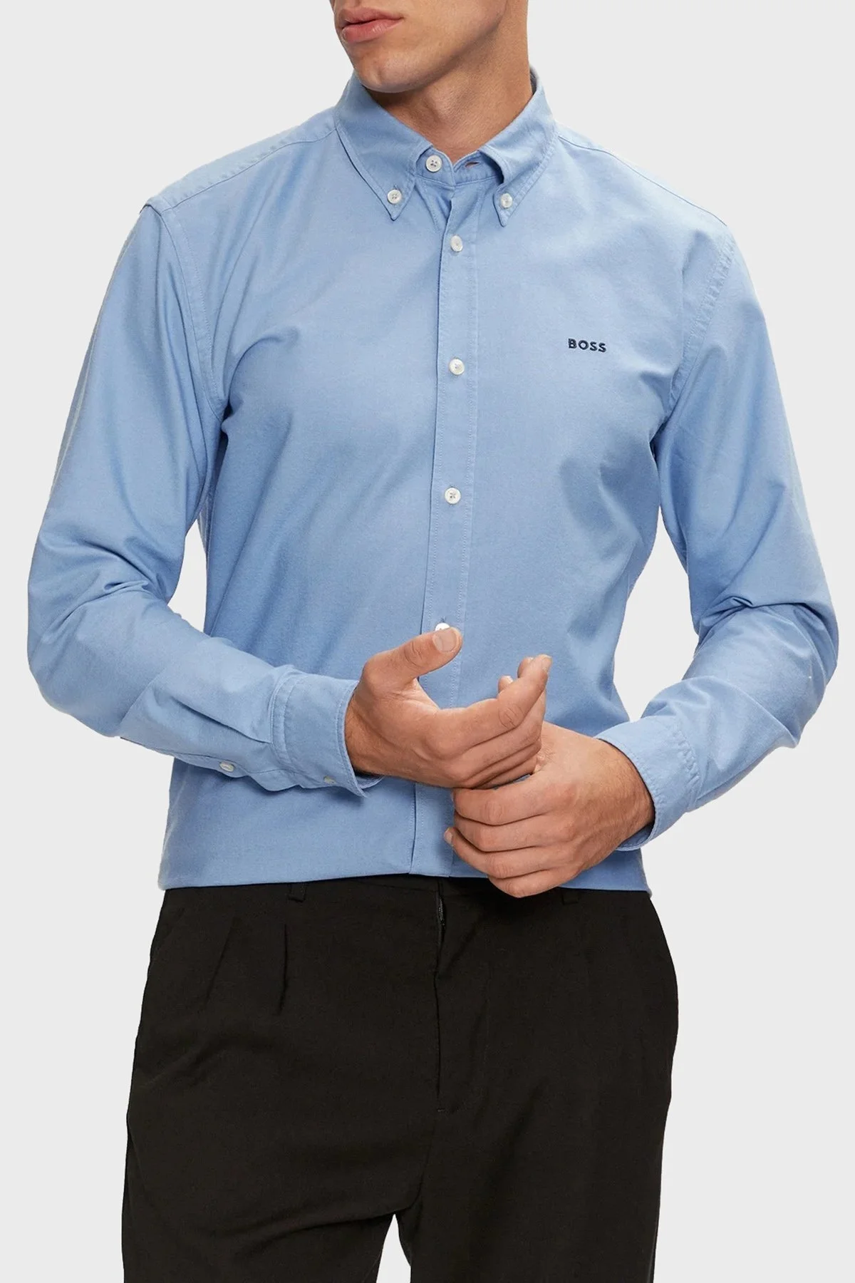 Boss Pamuklu Logolu Slim Fit Erkek Gömlek 50521996 450 MAVİ - 6