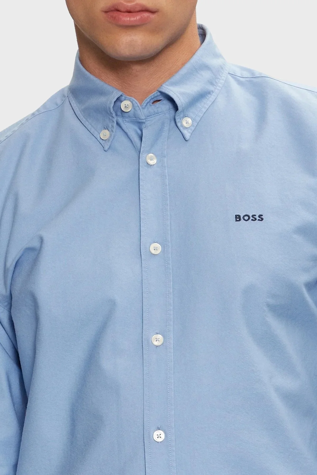 Boss Pamuklu Logolu Slim Fit Erkek Gömlek 50521996 450 MAVİ - 9