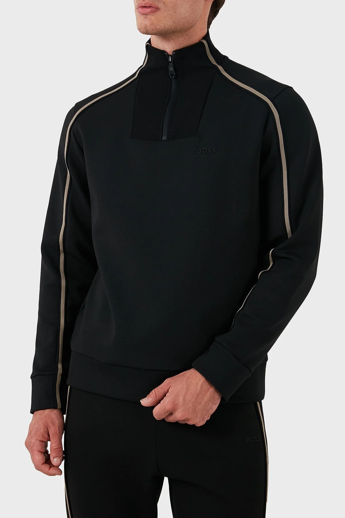 Boss Pamuklu Logolu Slim Fit Yarım Fermuarlı Dik Yaka Erkek Sweat 50523911 001 SİYAH - 1