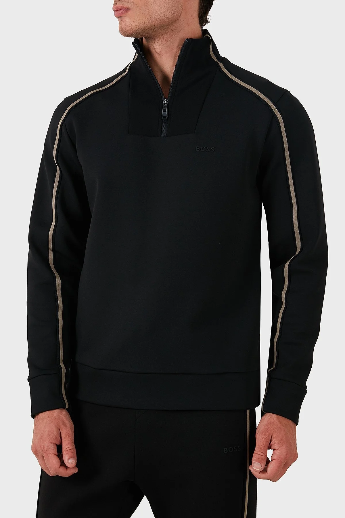 Boss Pamuklu Logolu Slim Fit Yarım Fermuarlı Dik Yaka Erkek Sweat 50523911 001 SİYAH - 4