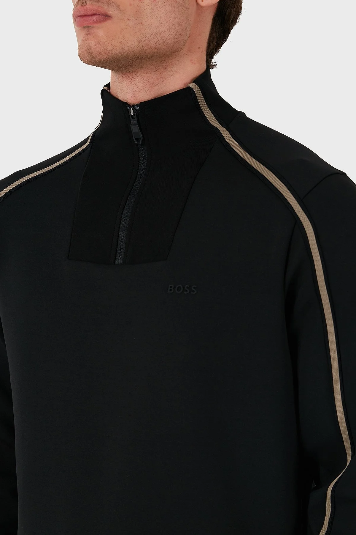 Boss Pamuklu Logolu Slim Fit Yarım Fermuarlı Dik Yaka Erkek Sweat 50523911 001 SİYAH - 5