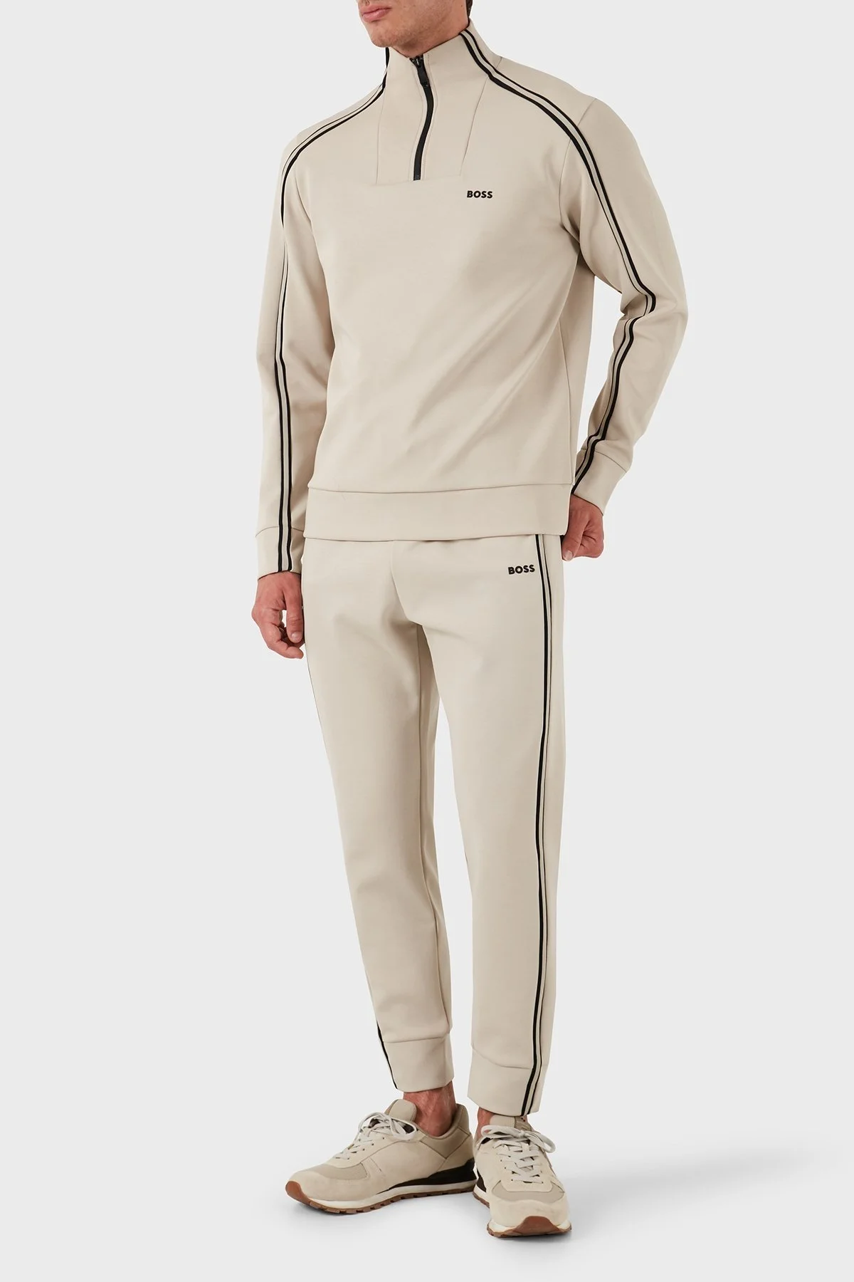 Boss Pamuklu Logolu Slim Fit Yarım Fermuarlı Dik Yaka Erkek Sweat 50523911 271 BEJ - 2