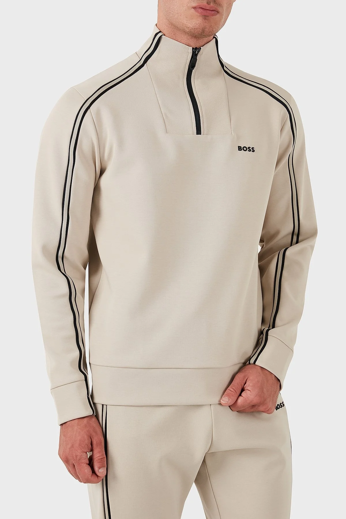 Boss Pamuklu Logolu Slim Fit Yarım Fermuarlı Dik Yaka Erkek Sweat 50523911 271 BEJ - 4