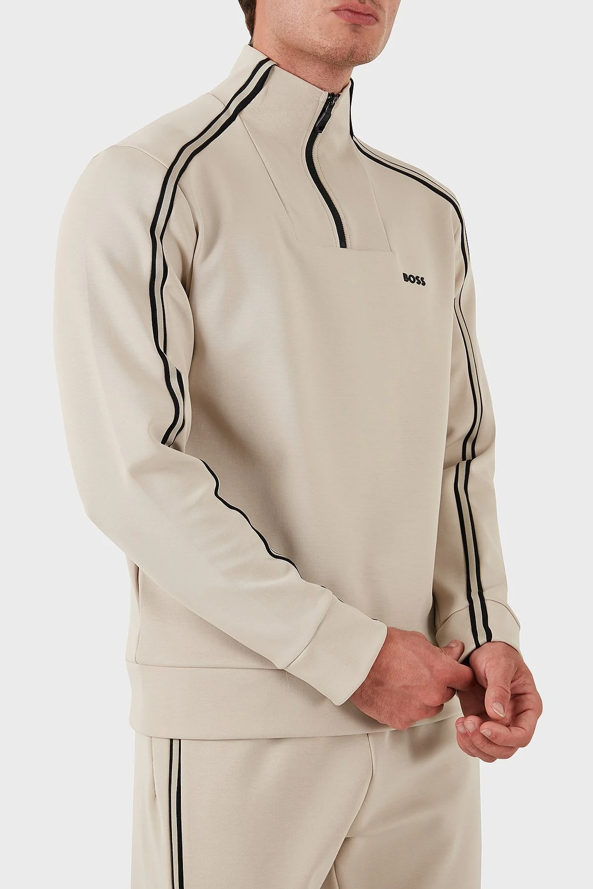 Boss Pamuklu Logolu Slim Fit Yarım Fermuarlı Dik Yaka Erkek Sweat 50523911 271 BEJ - 5