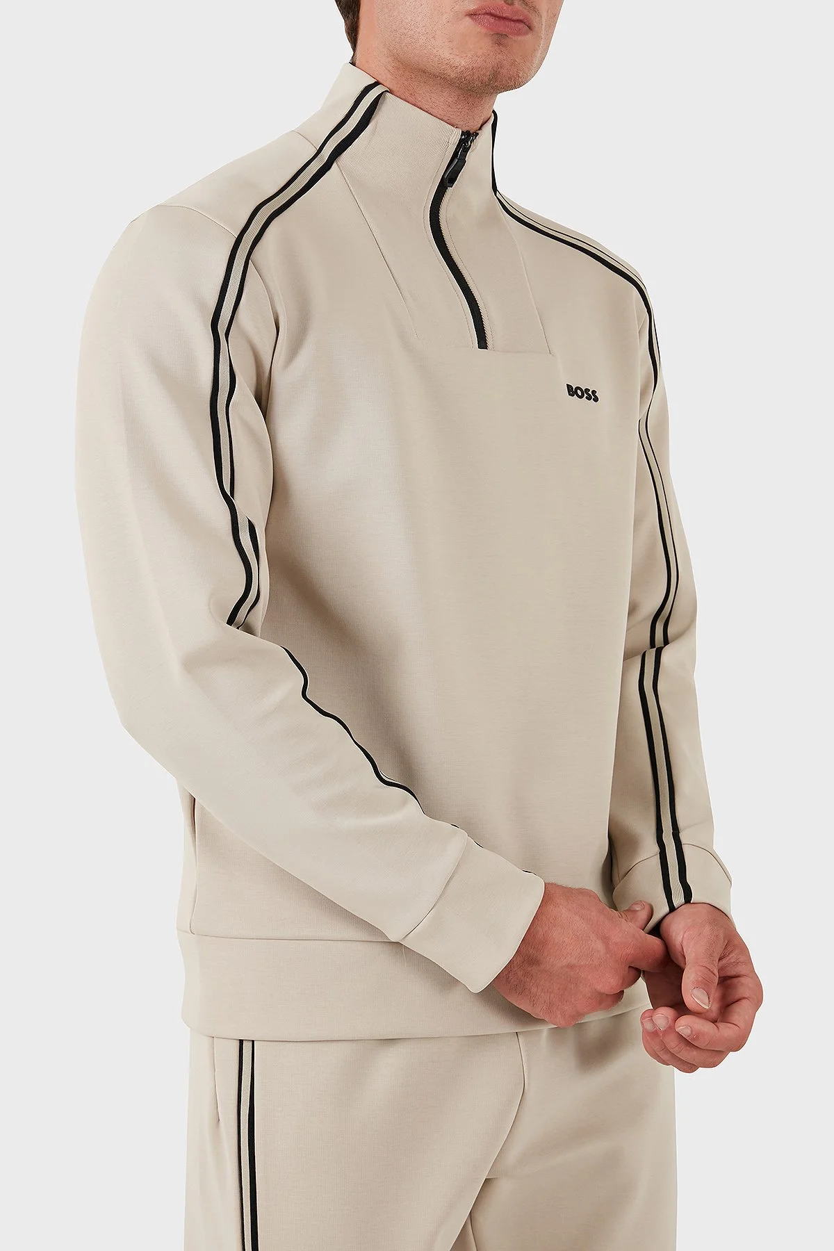 Boss Pamuklu Logolu Slim Fit Yarım Fermuarlı Dik Yaka Erkek Sweat 50523911 271 BEJ - 5