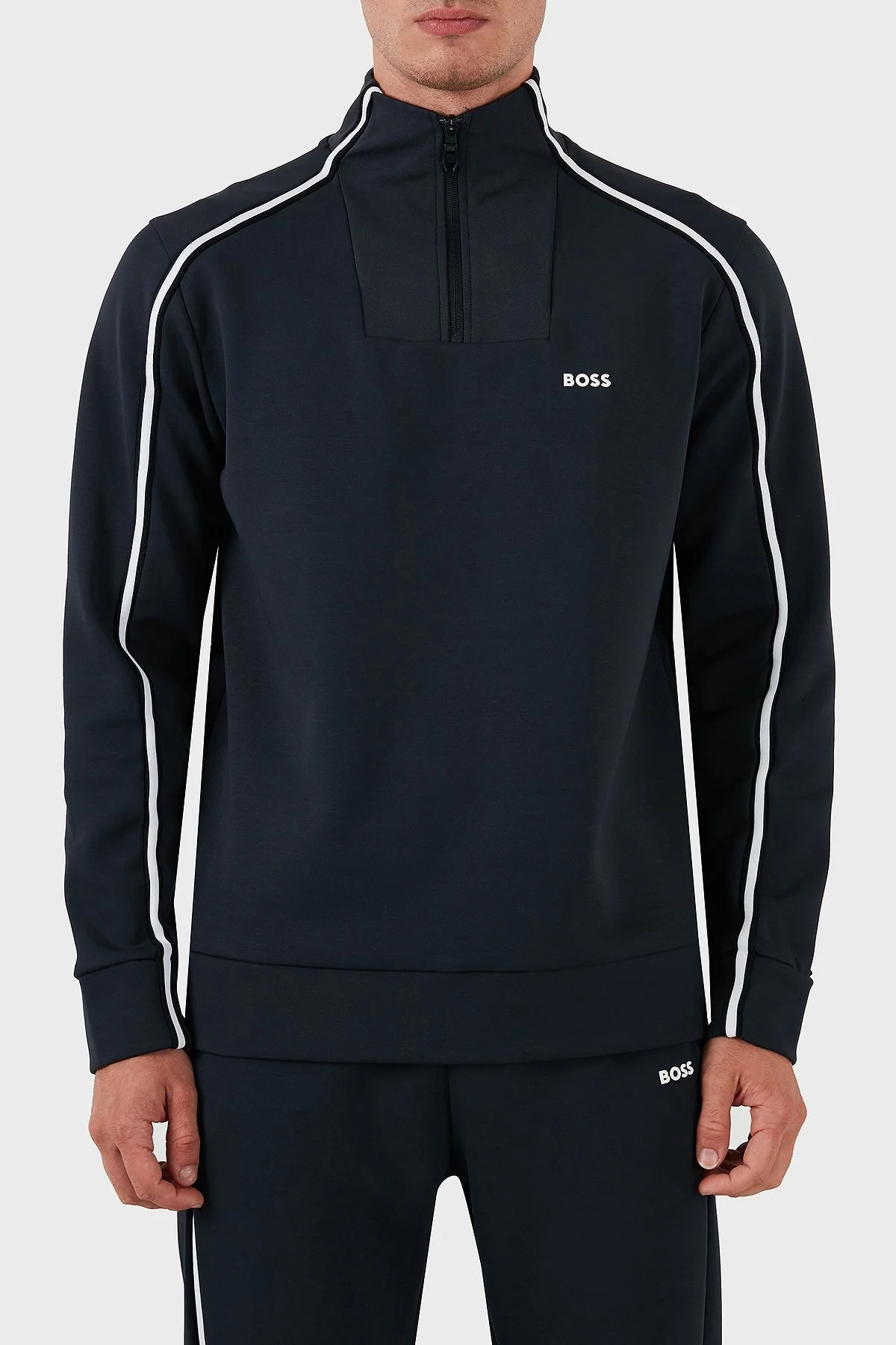 Boss Pamuklu Logolu Slim Fit Yarım Fermuarlı Dik Yaka Erkek Sweat 50523911 402 LACİVERT - 1