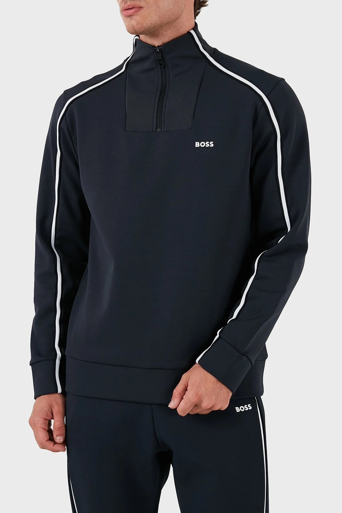 Boss Pamuklu Logolu Slim Fit Yarım Fermuarlı Dik Yaka Erkek Sweat 50523911 402 LACİVERT - 4