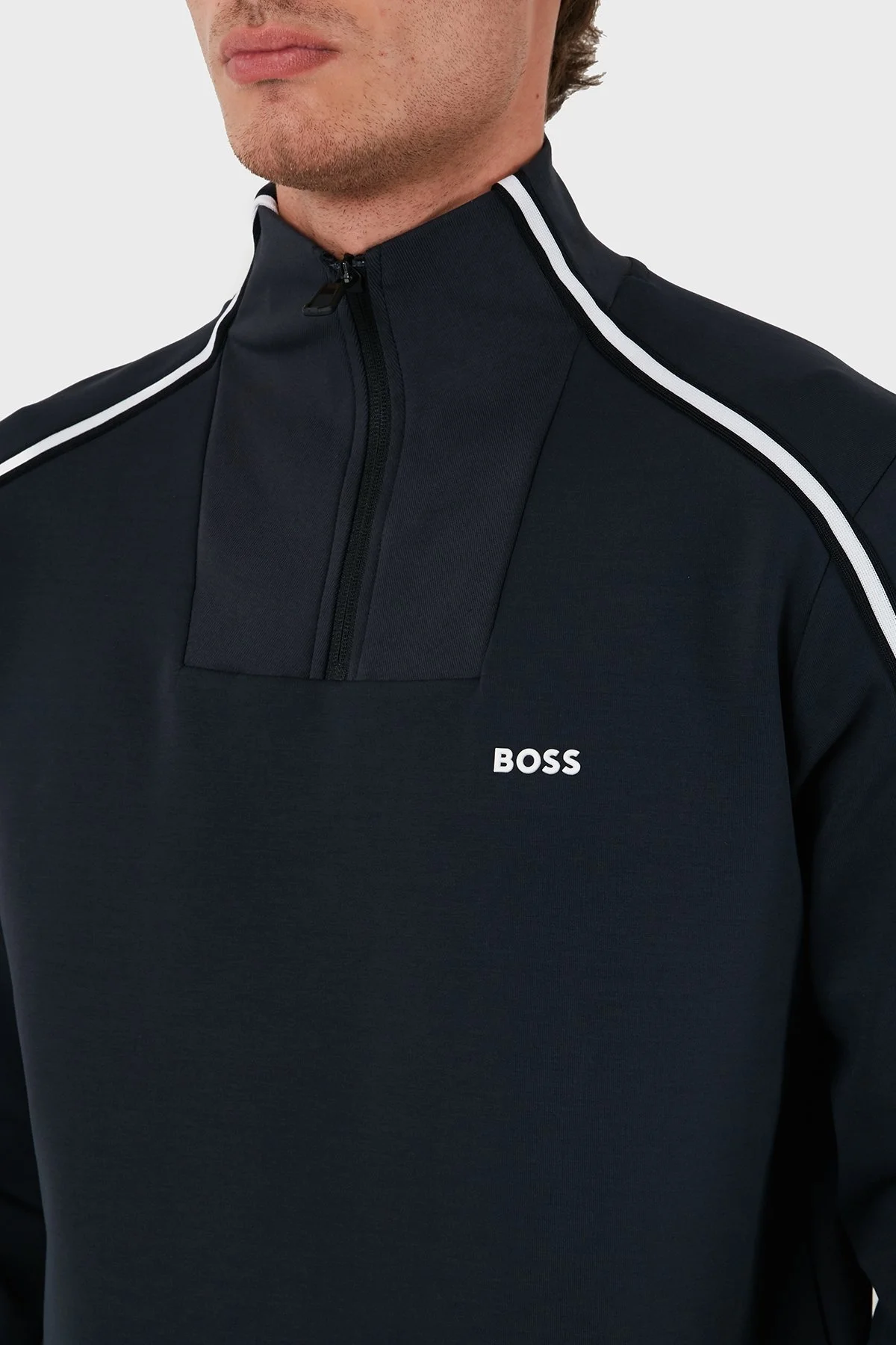 Boss Pamuklu Logolu Slim Fit Yarım Fermuarlı Dik Yaka Erkek Sweat 50523911 402 LACİVERT - 5