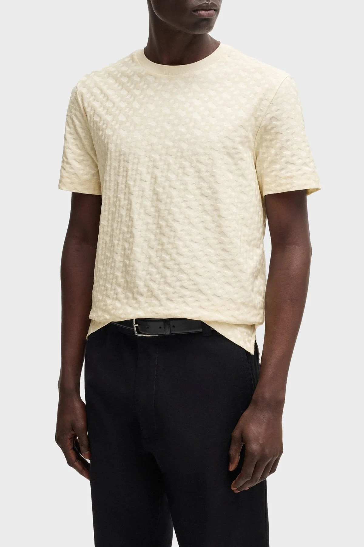 Boss Pamuklu Monogram Logo Baskılı Regular Fit Bisiklet Yaka Erkek T Shirt 50537131 131 BEJ - 1