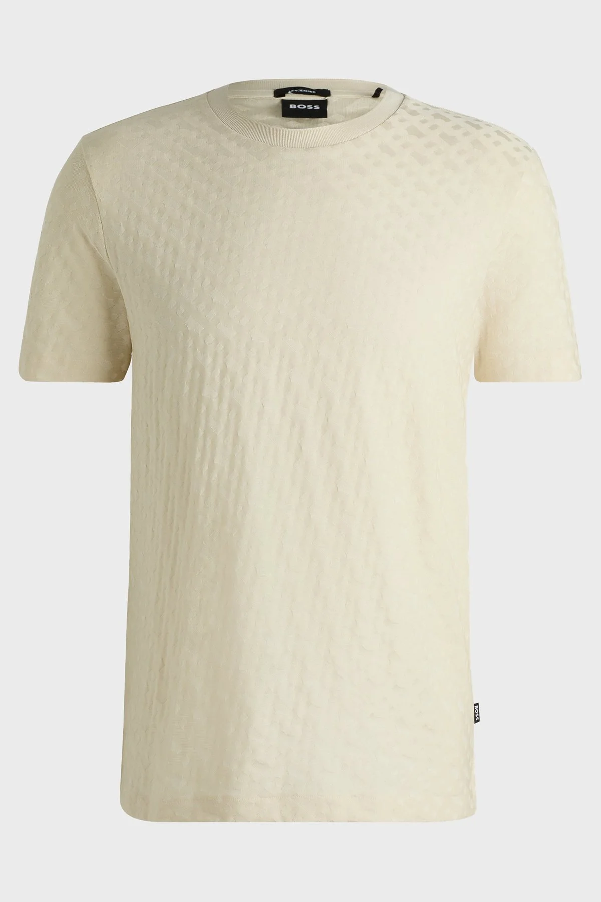 Boss Pamuklu Monogram Logo Baskılı Regular Fit Bisiklet Yaka Erkek T Shirt 50537131 131 BEJ - 5