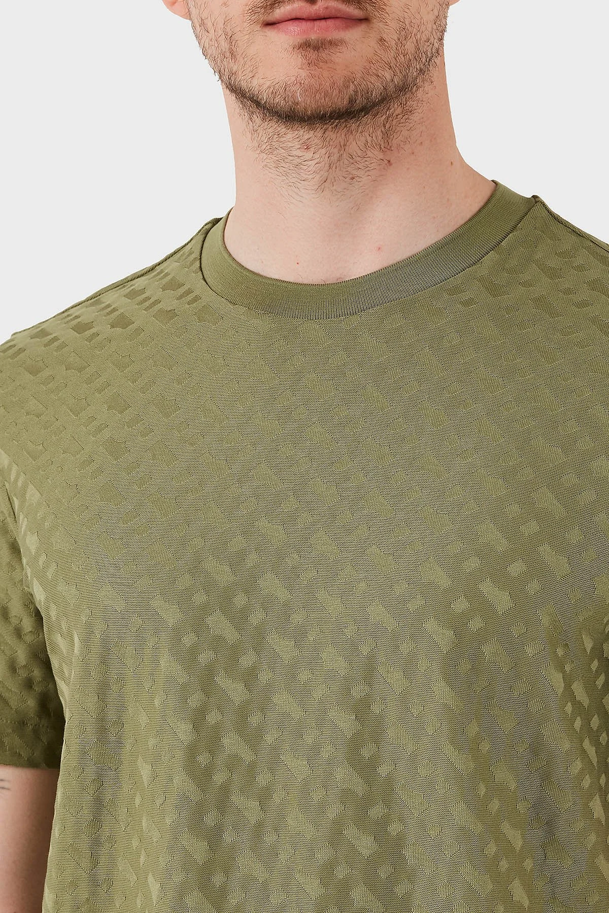 Boss Pamuklu Monogram Logo Baskılı Regular Fit Bisiklet Yaka Erkek T Shirt 50537131 311 AÇIK YEŞİL - 5