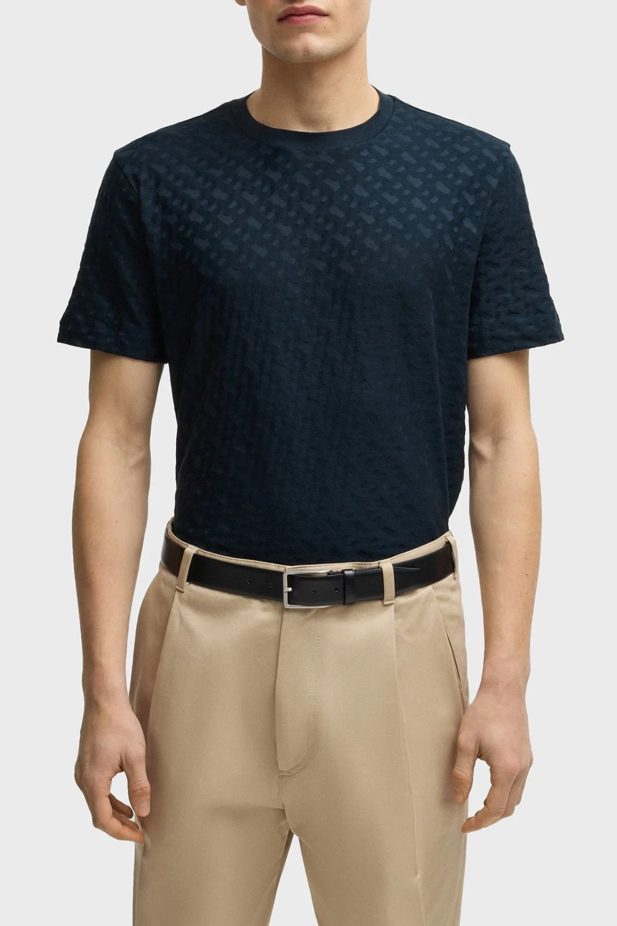 Boss Pamuklu Monogram Logo Baskılı Regular Fit Bisiklet Yaka Erkek T Shirt 50537131 404 LACİVERT - 1