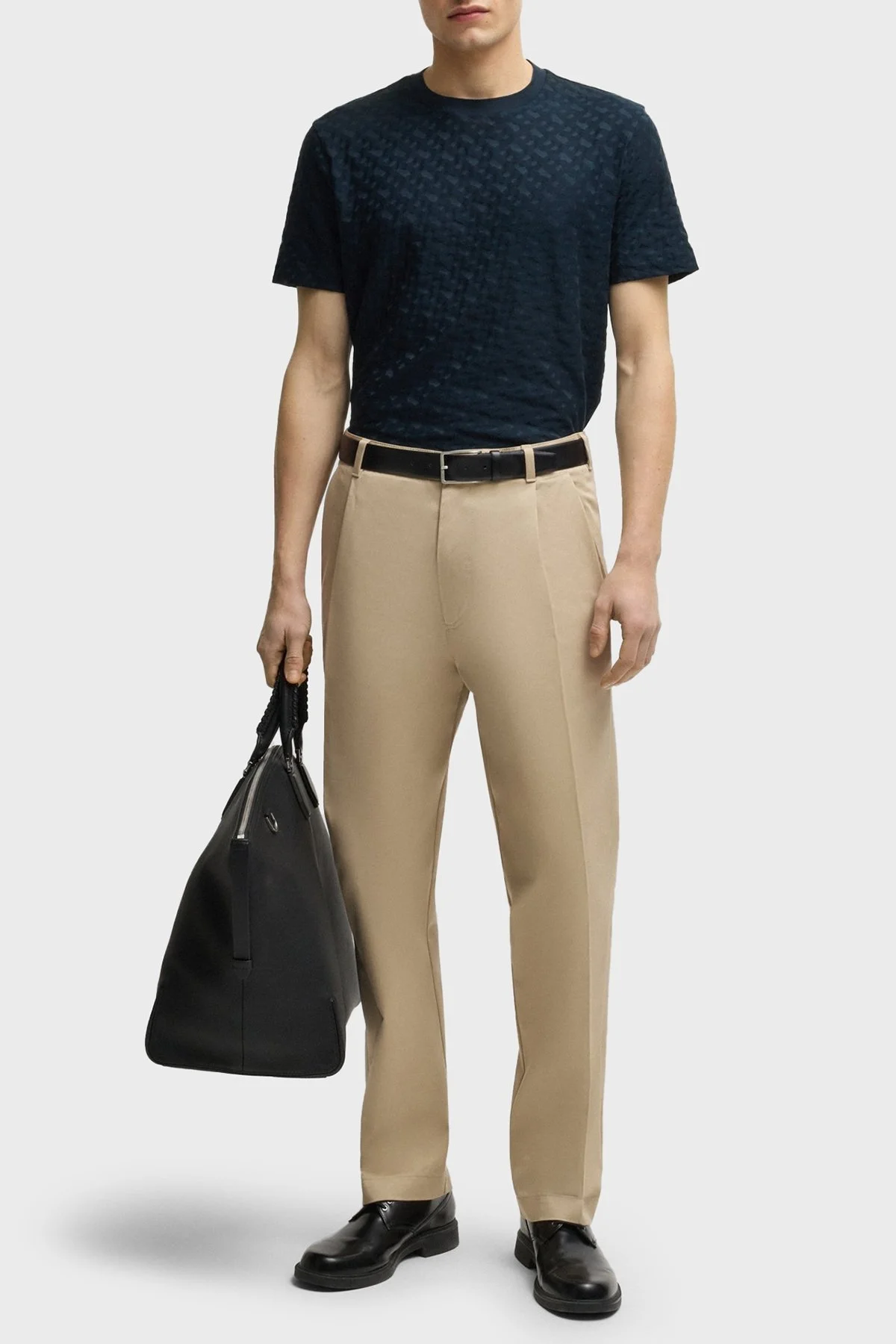 Boss Pamuklu Monogram Logo Baskılı Regular Fit Bisiklet Yaka Erkek T Shirt 50537131 404 LACİVERT - 2