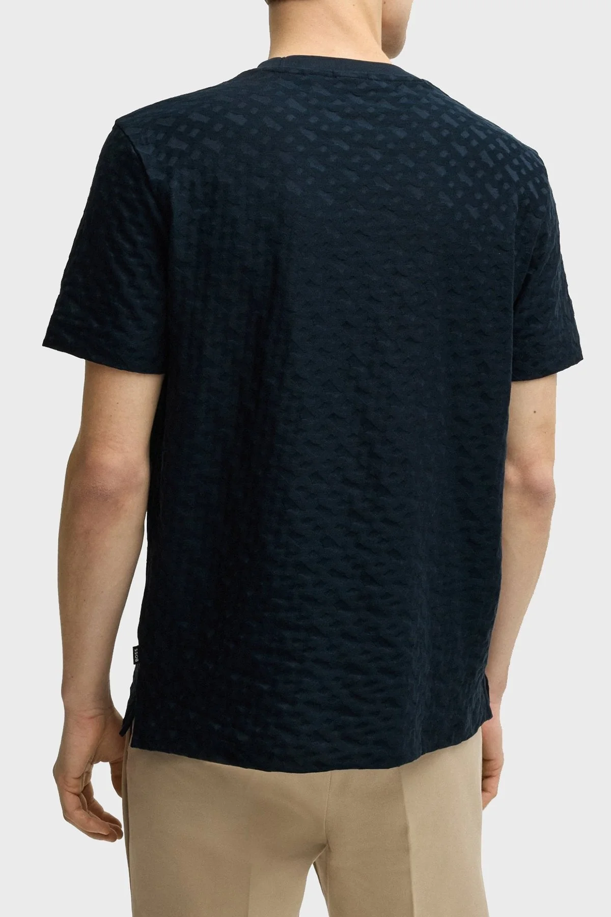 Boss Pamuklu Monogram Logo Baskılı Regular Fit Bisiklet Yaka Erkek T Shirt 50537131 404 LACİVERT - 3