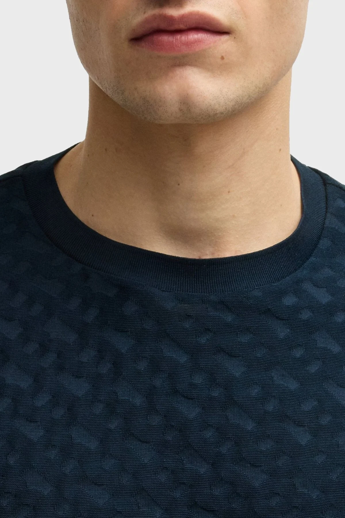 Boss Pamuklu Monogram Logo Baskılı Regular Fit Bisiklet Yaka Erkek T Shirt 50537131 404 LACİVERT - 4