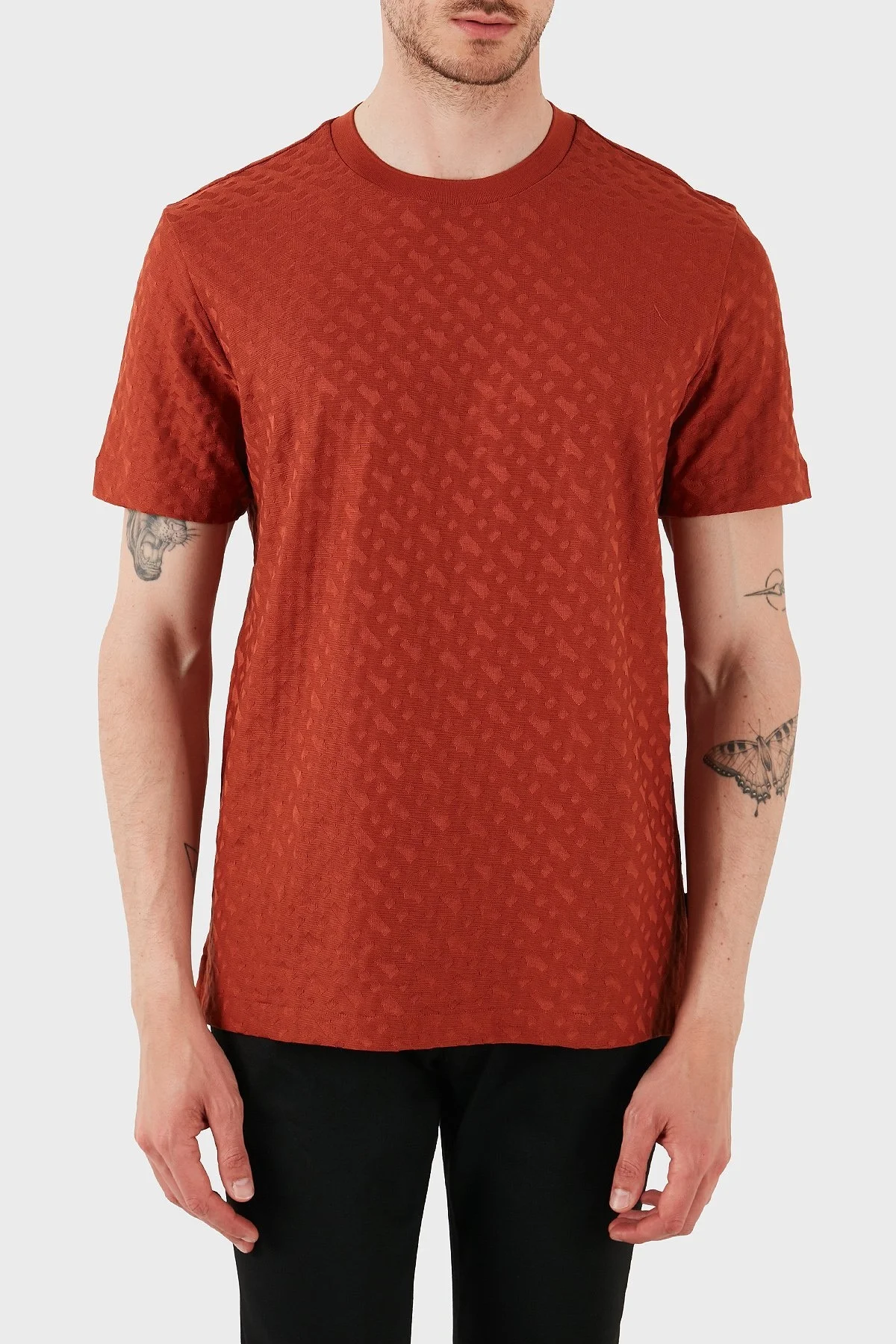 Boss Pamuklu Monogram Logo Baskılı Regular Fit Bisiklet Yaka Erkek T Shirt 50537131 806 KİREMİT - 1