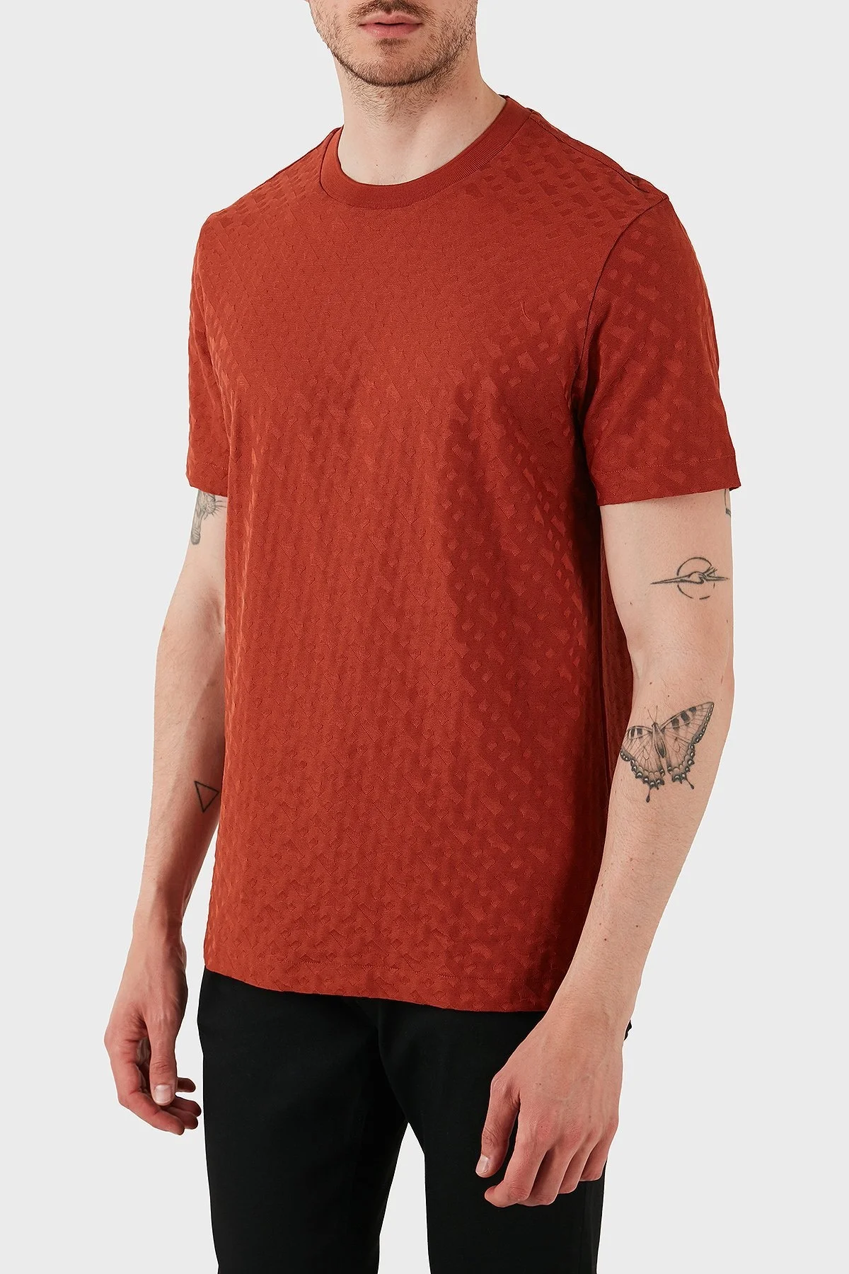 Boss Pamuklu Monogram Logo Baskılı Regular Fit Bisiklet Yaka Erkek T Shirt 50537131 806 KİREMİT - 4