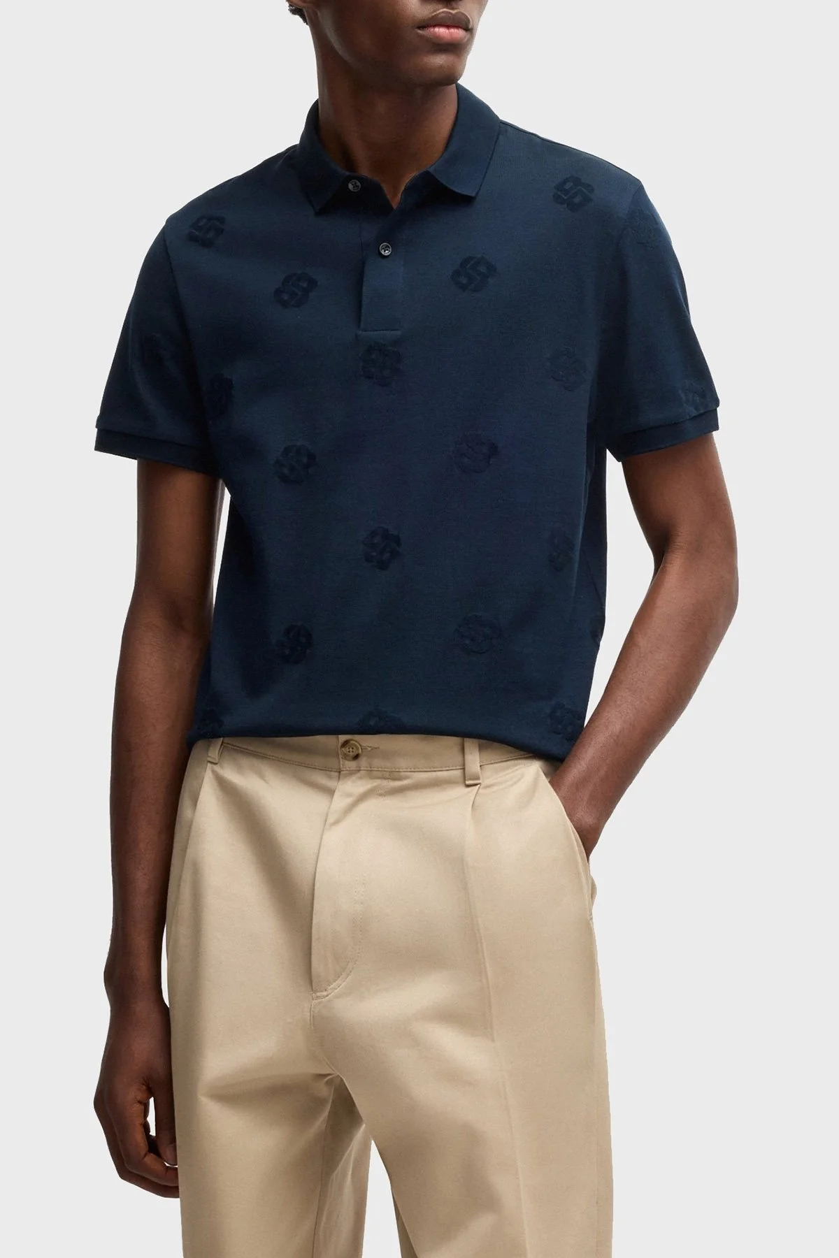 Boss Pamuklu Monogram Logo Baskılı Regular Fit Düğmeli Erkek Polo Yaka T Shirt 50532765 404 LACİVERT - 1