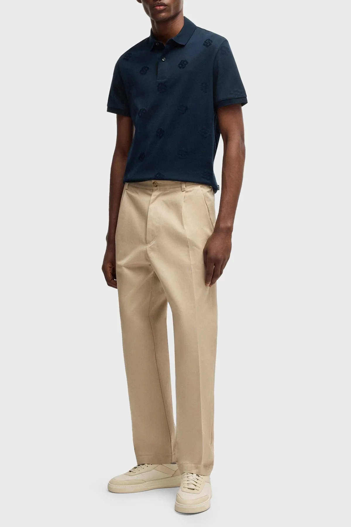 Boss Pamuklu Monogram Logo Baskılı Regular Fit Düğmeli Erkek Polo Yaka T Shirt 50532765 404 LACİVERT - 2