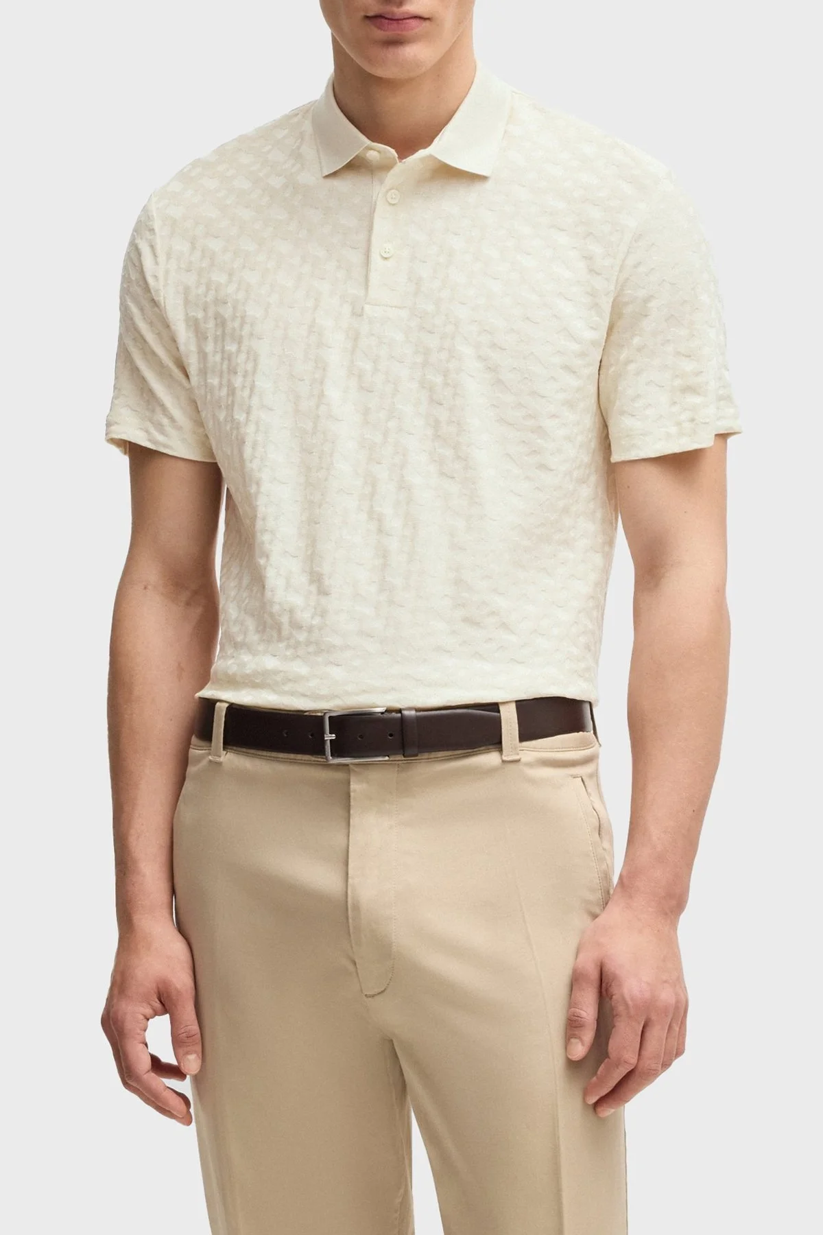 Boss Pamuklu Monogram Logo Baskılı Regular Fit Düğmeli Erkek Polo Yaka T Shirt 50537132 131 BEJ - 1