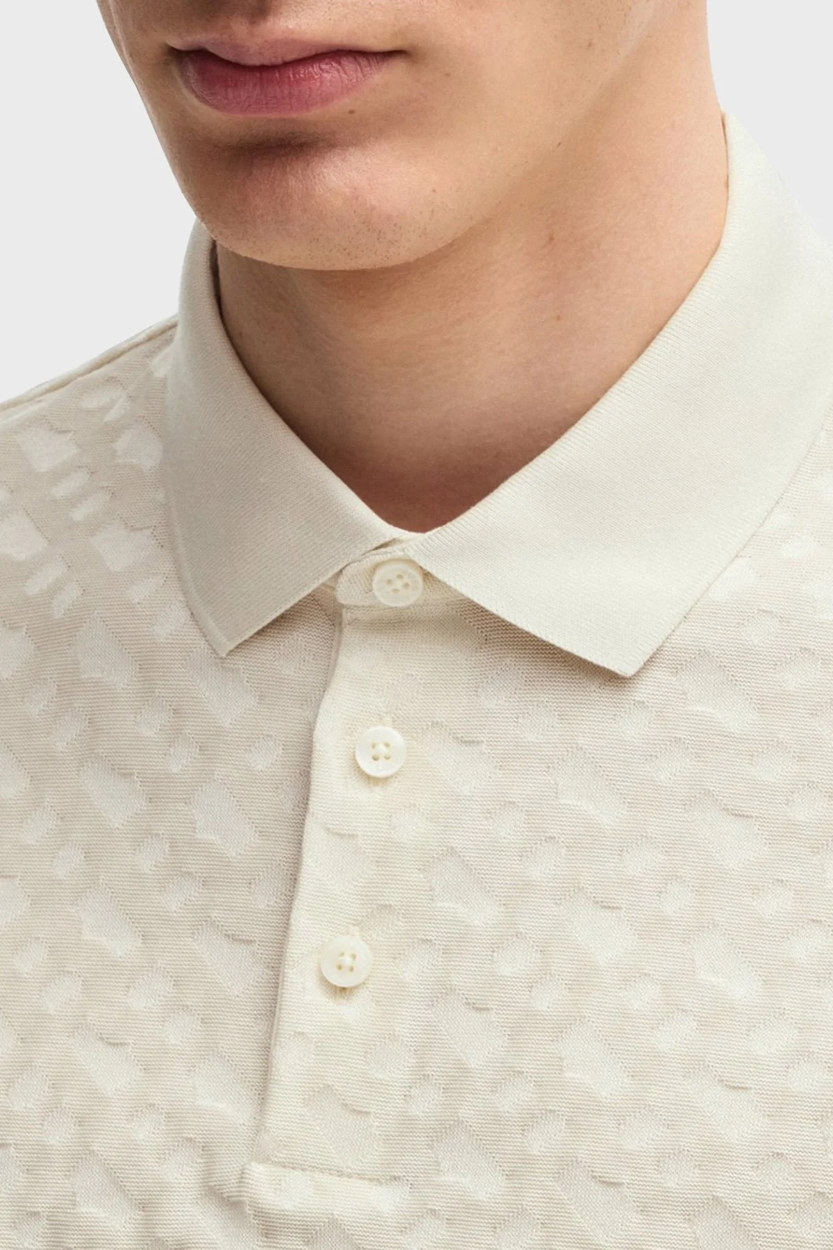 Boss Pamuklu Monogram Logo Baskılı Regular Fit Düğmeli Erkek Polo Yaka T Shirt 50537132 131 BEJ - 4