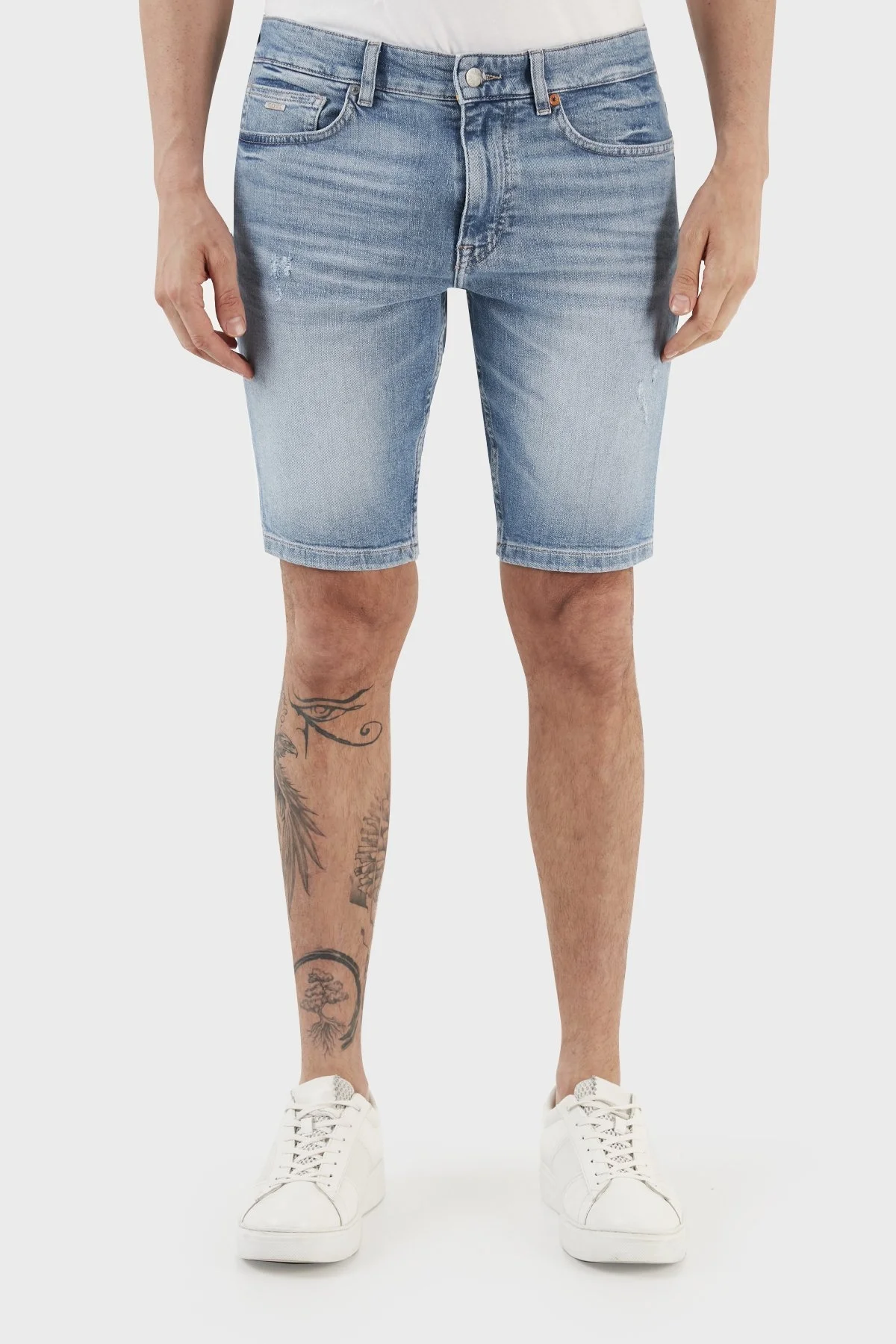 Boss Pamuklu Normal Bel Slim Fit Kot Erkek Short 50490005 441 MAVİ - 4