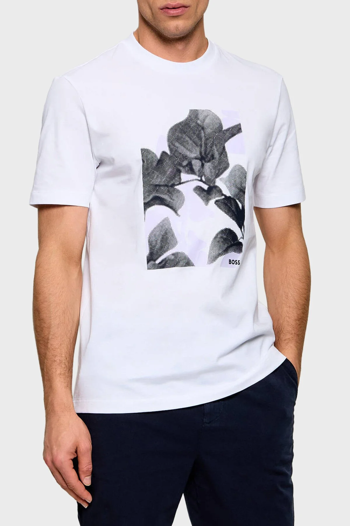 Boss Pamuklu Regular Fit Baskılı Bisiklet Yaka Erkek T Shirt 50559754 100 BEYAZ - 1