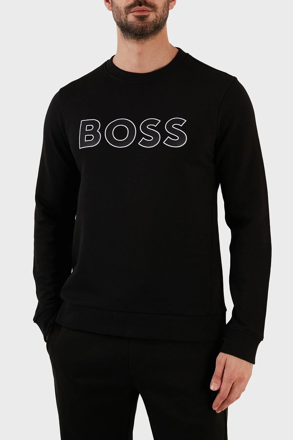 Boss Pamuklu Regular Fit Bisiklet Yaka Erkek Sweat 50483018 001 SİYAH - 1